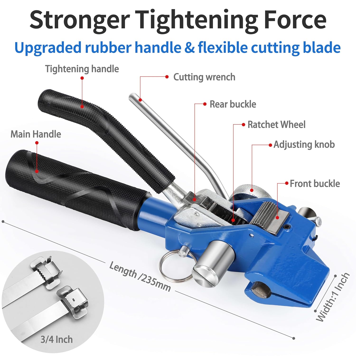 Steel Banding Strapping Kit Upgd. Metal Strapping Tool- Ratchet Tensioner&Cutter Banding Tool, 3/4''×150Ft S304 Banding Coil with Blue Tray, 150pcs Steel Buckles, Complete High-Tensile Metal Packaging