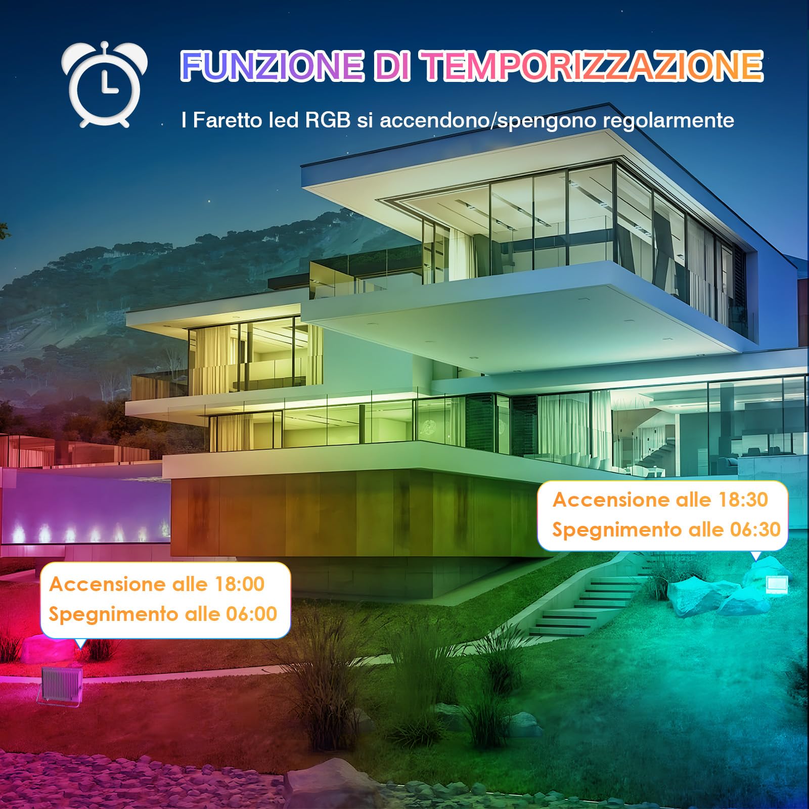MEEKBOS 2 Pezzi Faretto LED RGB Esterno 150W, Faro LED RGB Con APP Bluetooth e 2.4G Telecomando,IP66 Impermeabile Dimmerabile Proiettore per Giardino,Pasqua,Partito,Halloween,15000LM