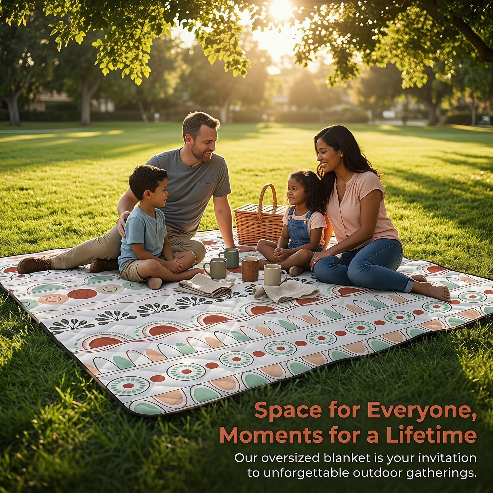Koc piknikowy 200 x 200 cm, koc plażowy XXL, zmywalny i wodoodporny, mata piknikowa w stylu boho, izolowany, do użytku na zewnątrz, dla rodziny i na kemping, miękki materiał