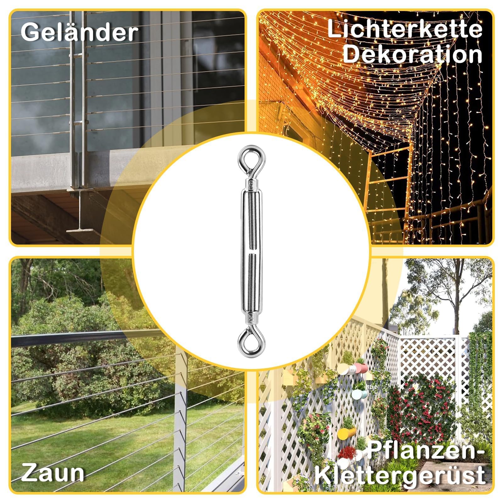 6 tenditori M10, in acciaio inox, tendicavo per funi metalliche, con occhiello regolabile, ganci per tendicinghi, tenditori per tende da sole, sistema di funi, tenditori per recinzioni