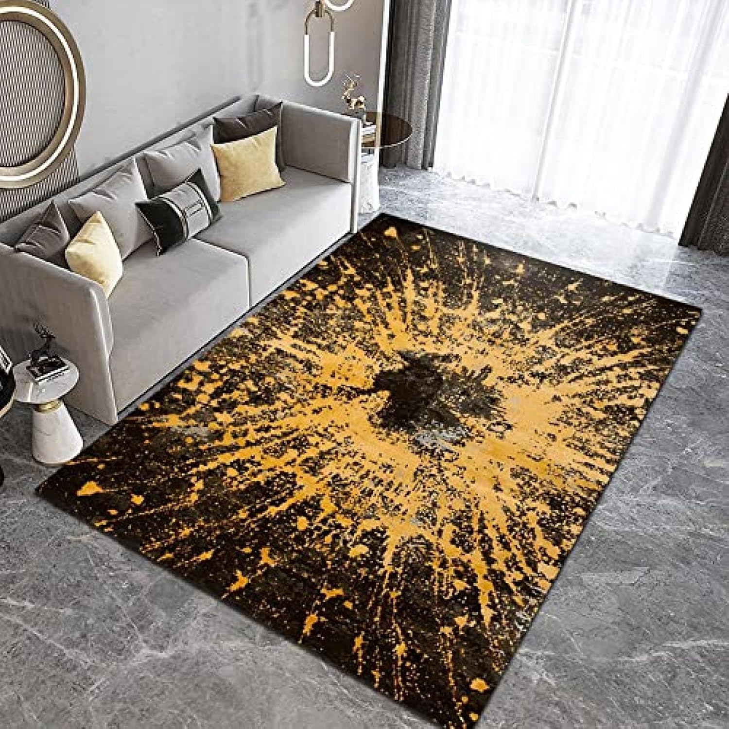 Tapis de salon marbre lavable ne tache pas et anti-glisse