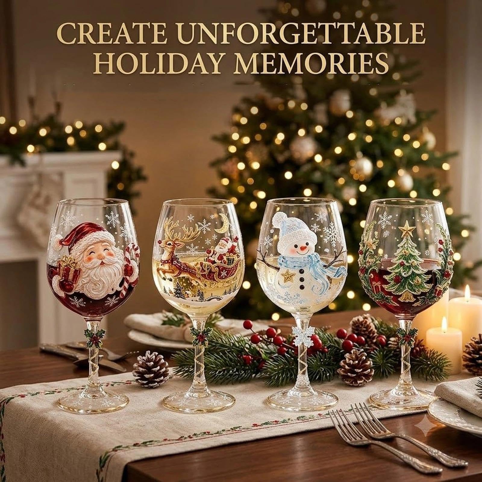 Set Di Bicchieri Da Vino Natalizi 3d, Bicchieri Decorativi Festivi(6pcs)