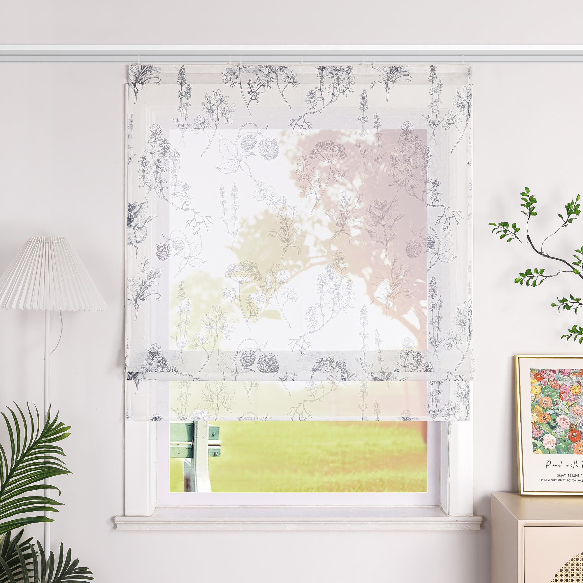 Raffrollo mit Klettband Transparent Raffgardine Vorhang mit Druck Fenster Gardine Modern Rollo 1 Stück BxH 120x140 cm Grau