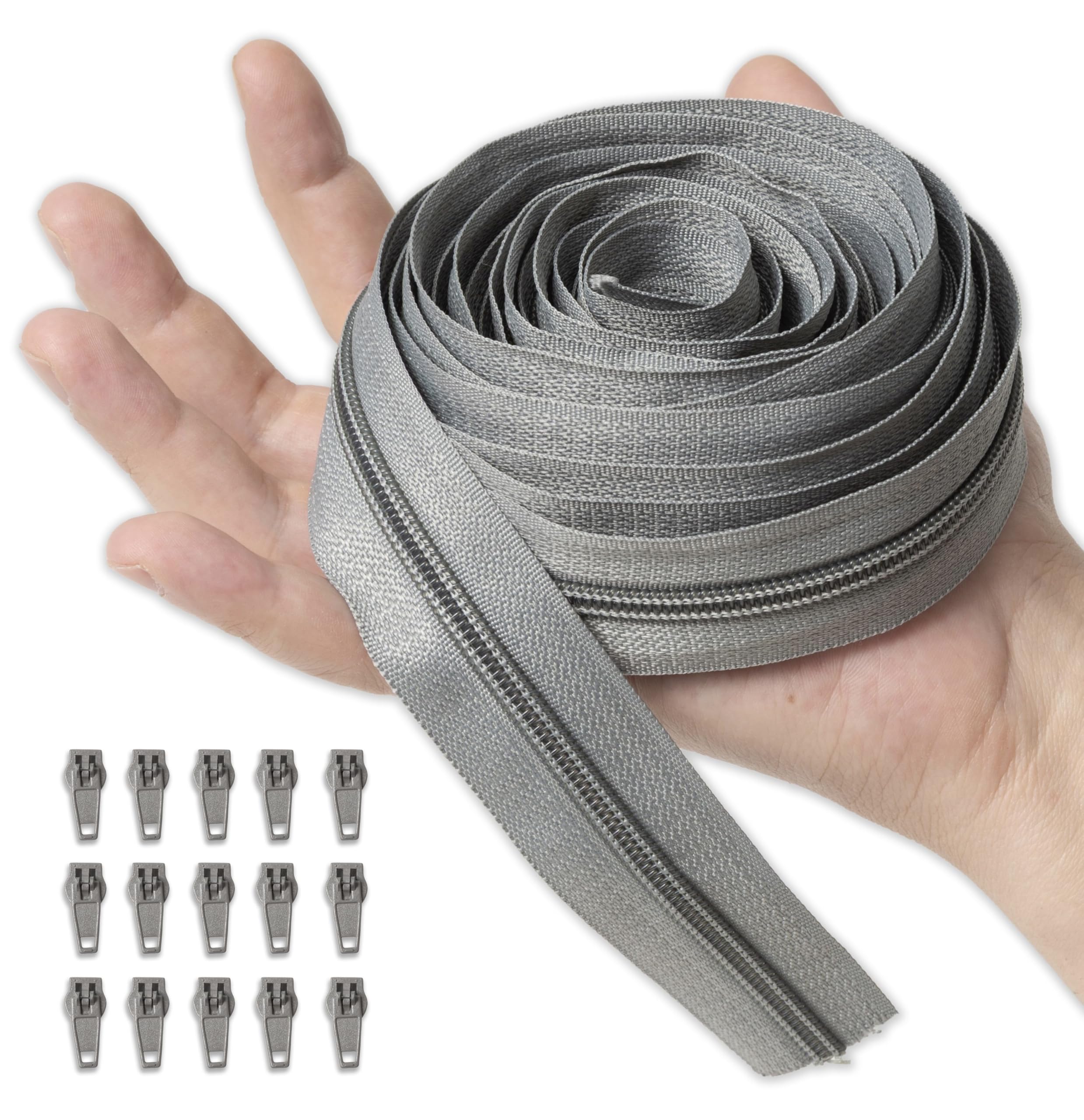 IPEA Zip Chain Continuous Size #5 Grey – [5 Metres + 15 Metal Sliders] – Made in Italy – Zip Cut Out for Sewing, Clothing, Accessories – Width 30 mm – Grey