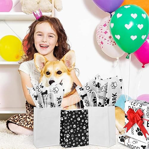 Miniatura 6 de 100 hojas de papel de seda de 20 x 14 pulgadas, papel de seda con estampado de patas de perro, papel de seda con patrón de ladridos Let's Pawty Woof