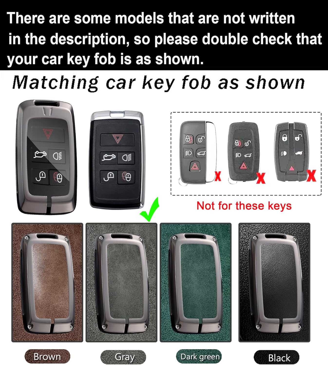 ontto Smart Remote Car Key Cover Fit for Range Rover 2018-up Car Accessories Metal and Leather Key Fob Case Fit for Range Rover Sport Vogue Evoque Velar,with Keychain,Black - Image 2