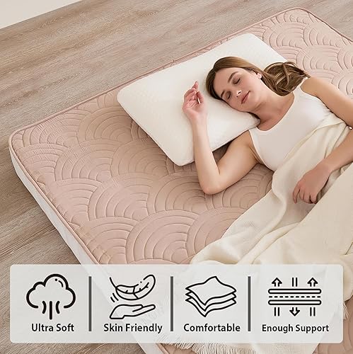Miniatura 2 de Colchón japonés para suelo, colchón de futón acolchado con parte inferior antideslizante, cama plegable con bolsa de almacenamiento y correas,