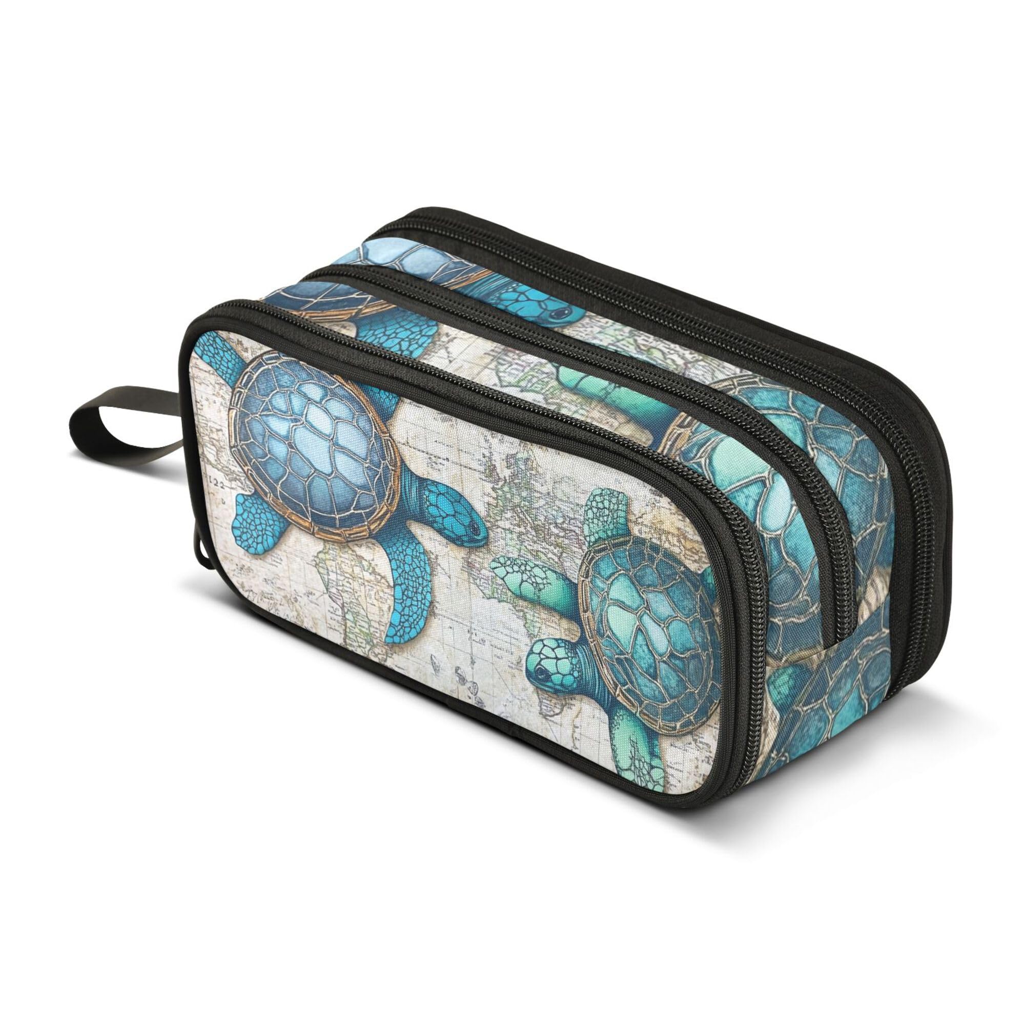 Large Pencil Case, Big Capacity Pencil Bag Pen Pouch Holder 3 Compartments, Turtle Starfish Map Vintage School Office Supplies Stationery Makeup Bag Storage Organizer for Students Girls Boys Women Men โ image 1