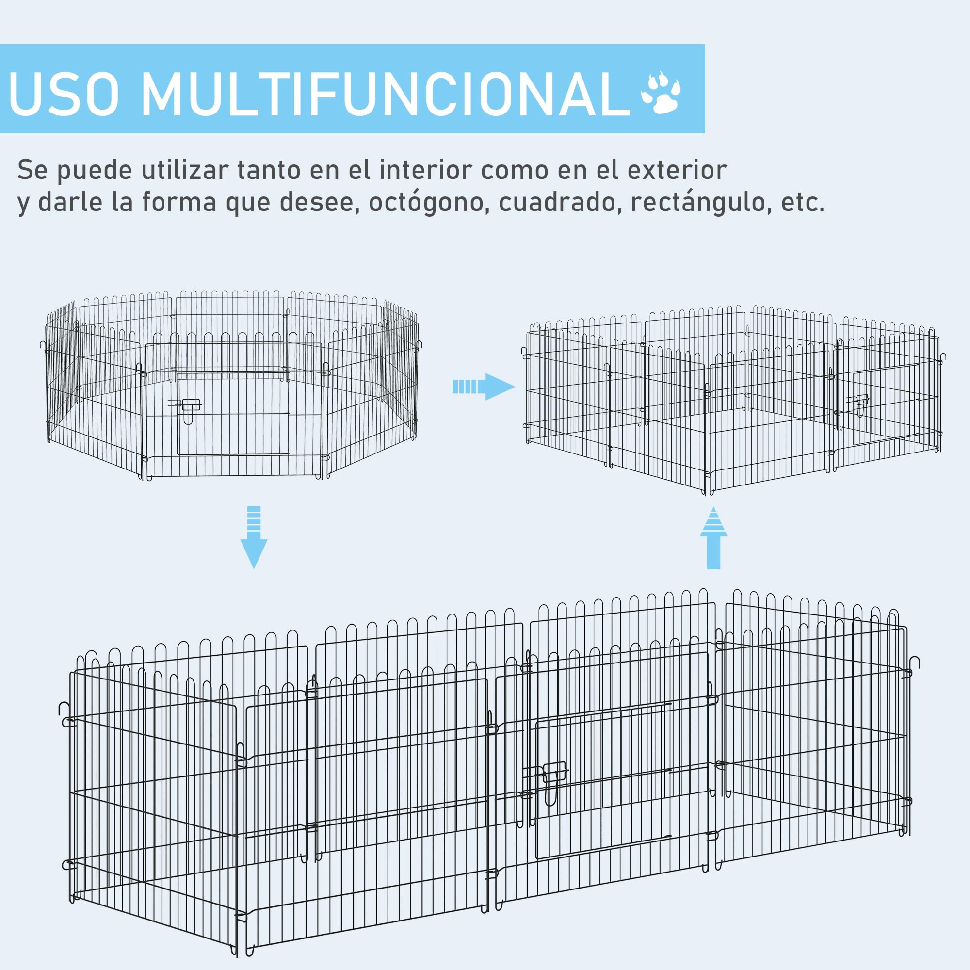 PawHut Parque Perros Jaula Plegable Mascotas Cerca Entrenamiento Cachorros 8 Vallas (71x61cm)