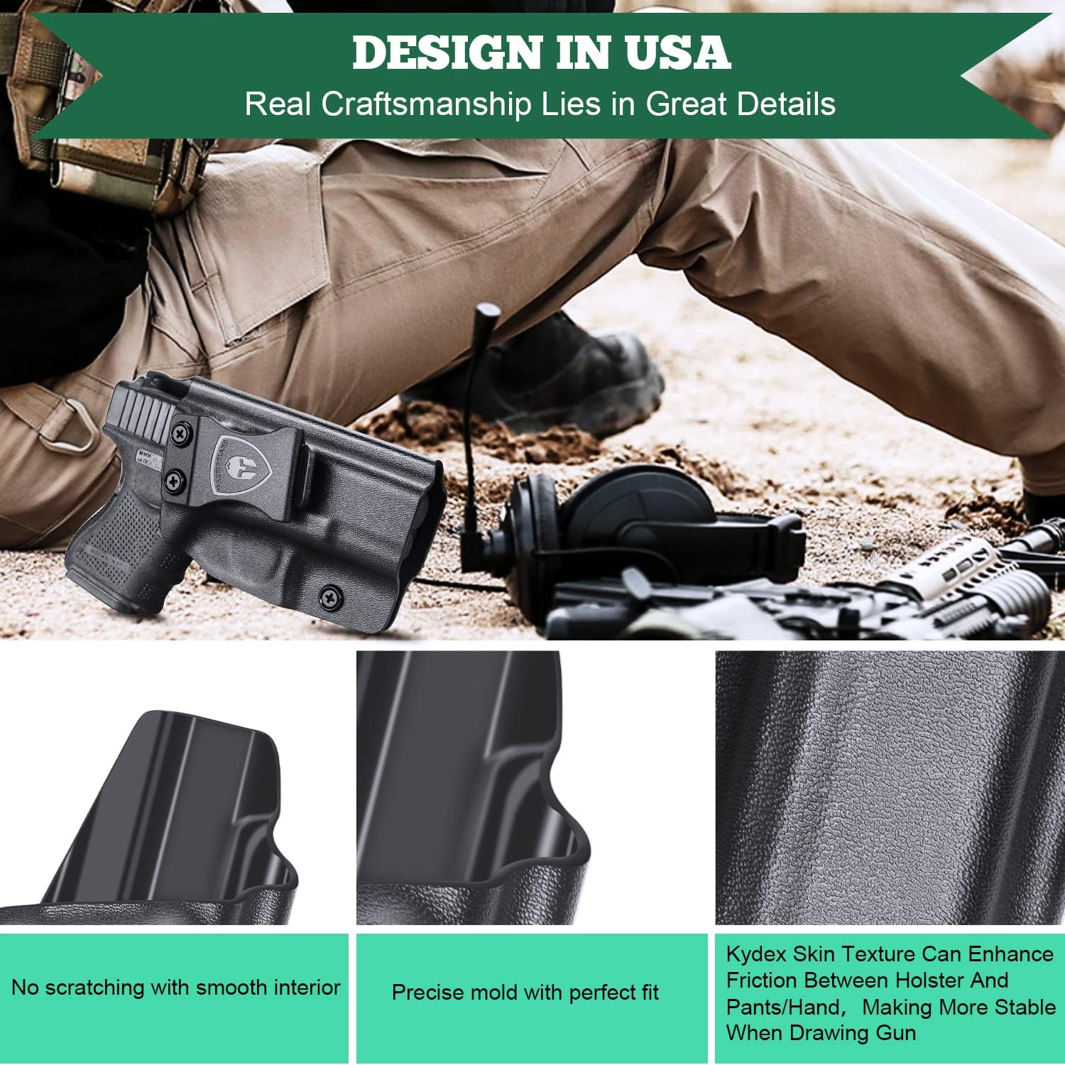 Glock 26/27/33 Holster - Not Fit Glock 27/33 Gen 5, IWB Kydex Holster Fit: Glock 26 Gen (3-5) & Glock 27/33 Gen (3-4) Pistol, Inside Waistband Conceal Carry Holster, Adj. Cant & Posi-Click Retention