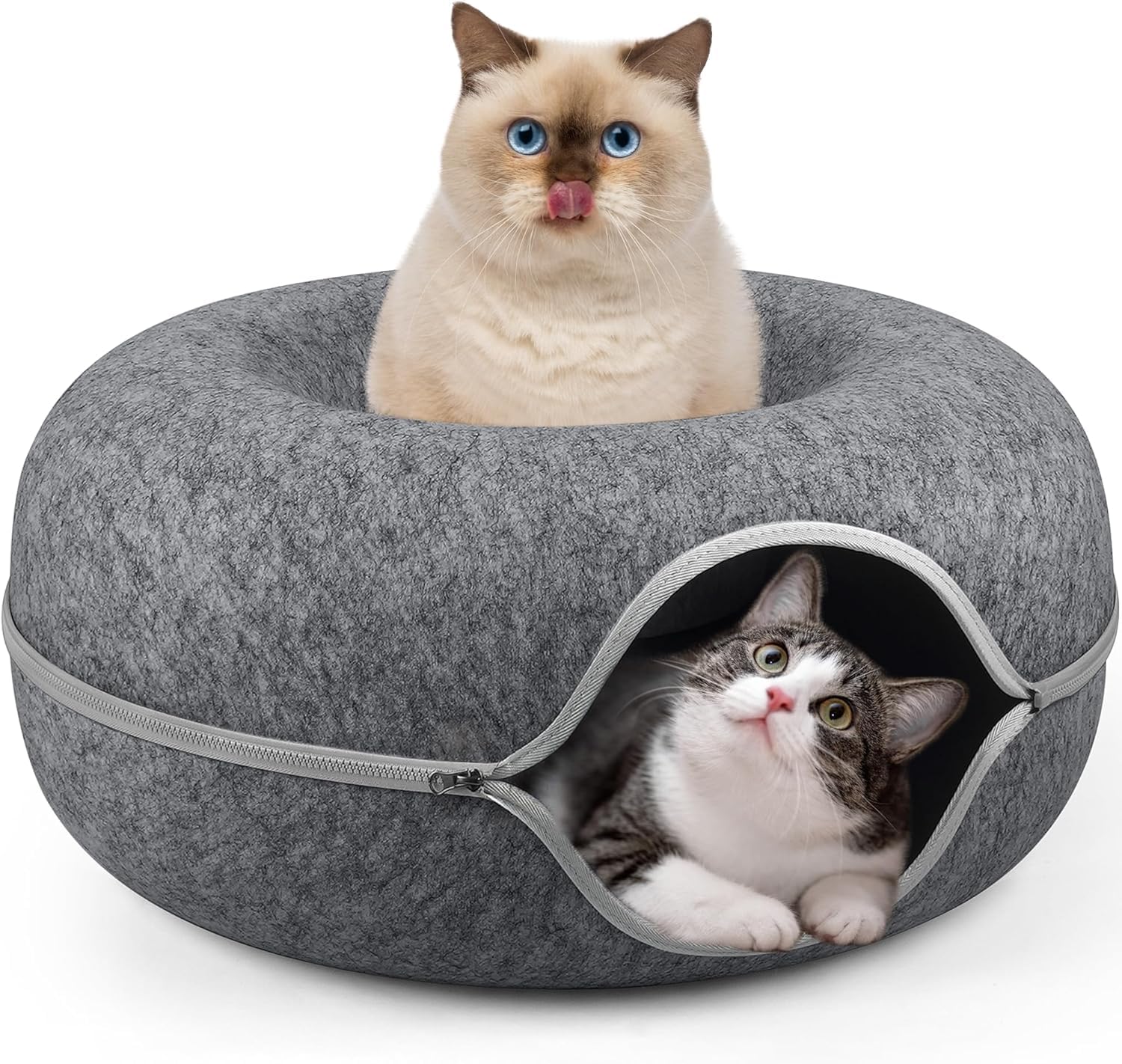 Cloyster Cat Cave Tunnel Made of Felt Cat Bed Multifunctional Sofa Cosy for Fun Cat Basket Cushion,Washable & Detachable Round Felt Cat Donut Tunnel (GL-01)