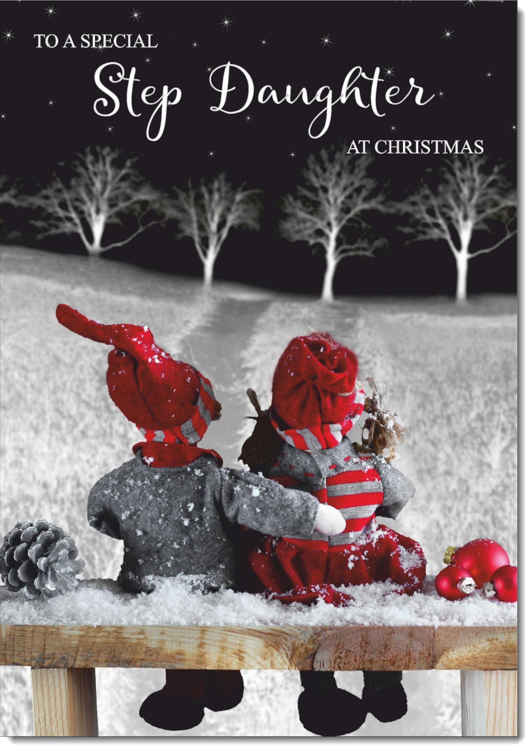 doodlecards Stepdaughter Christmas Card Couple at Night Large A4 Size Christmas Card for Stepdaughter with Plain Envelope — image 1