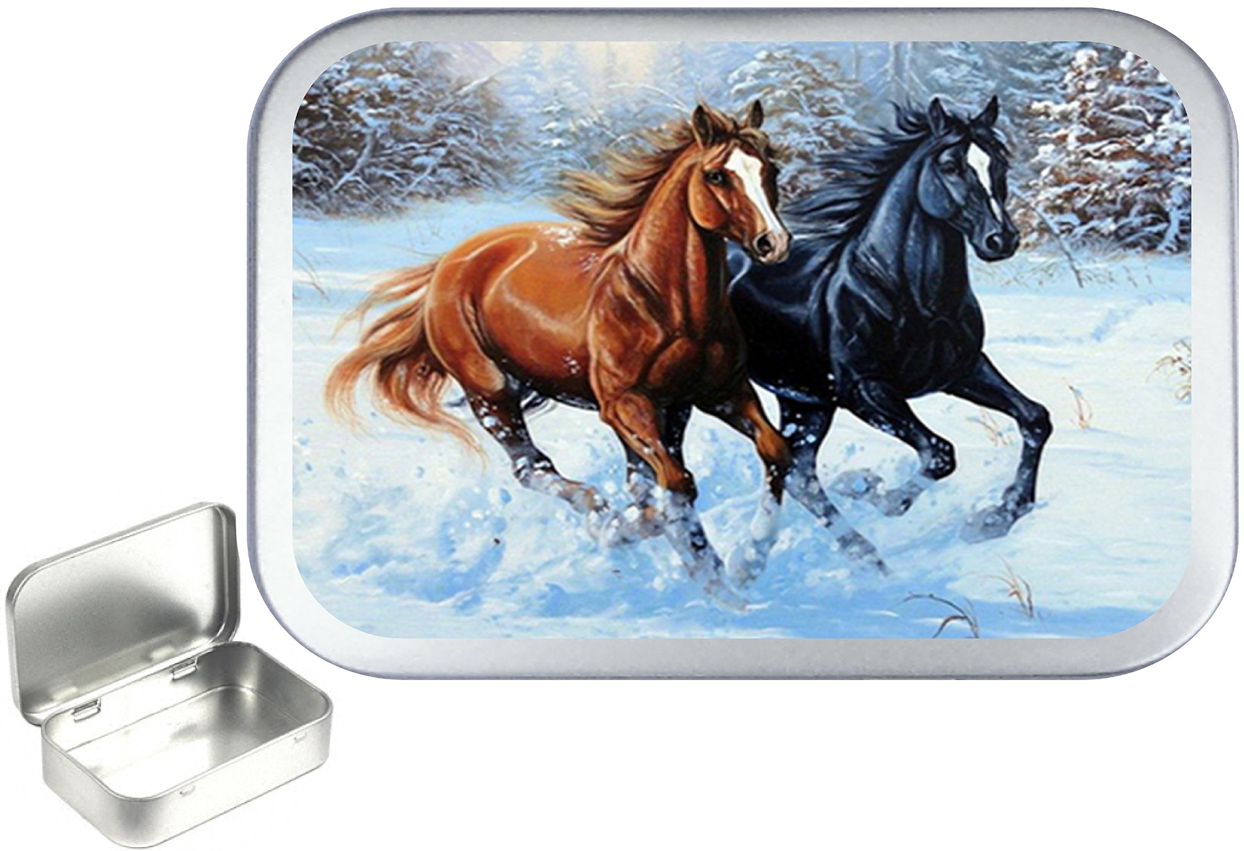 Teez Silver - Horse Snow 50Ml, 1Oz Hinged Tobacco Tin, Pill Tin, Storage Tin