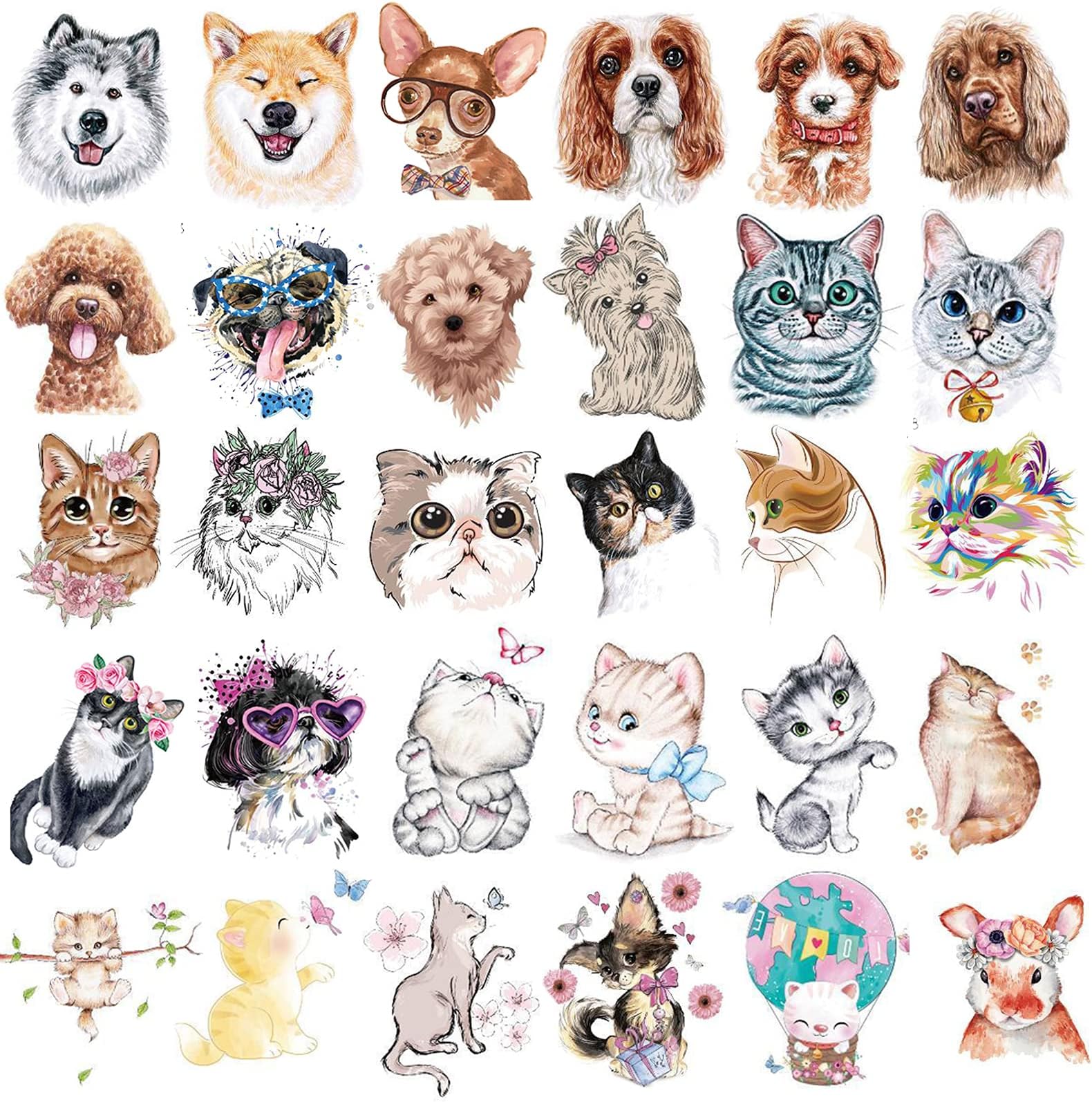 Ooopsiun 30 Pieces Animals Temporary Tattoos for Kids Women, Dogs Cats Waterproof Tattoos for Boys Girls