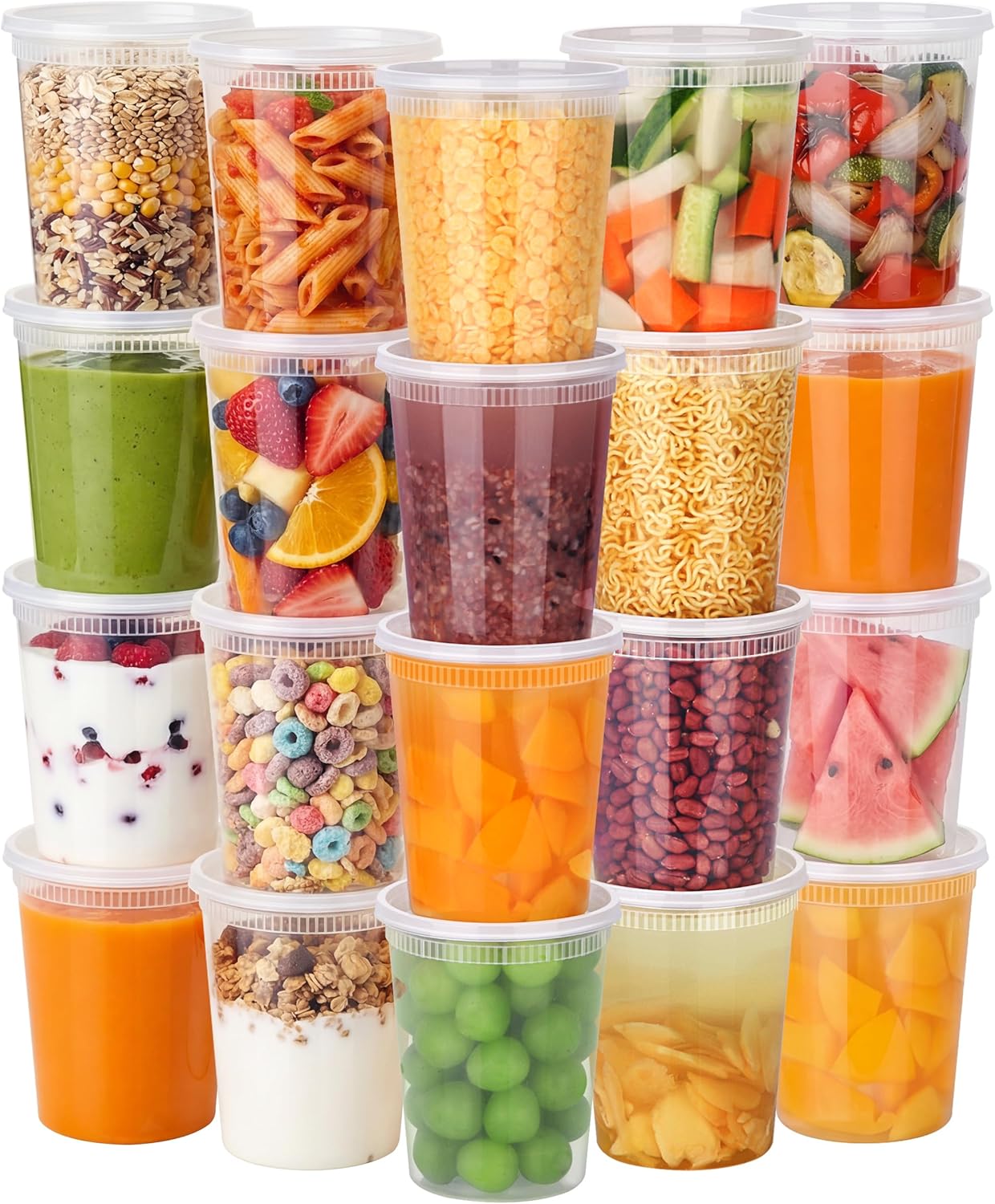 NESCCI 72 Sets (144-Piece) Deli Containers with Lids, 32oz X 72 Set Each, Leak-Proof & BPA Free Airtight Takeout Plastic Food Storage Containers for Soup, Meal Prep,Microwave/Freezer Safe