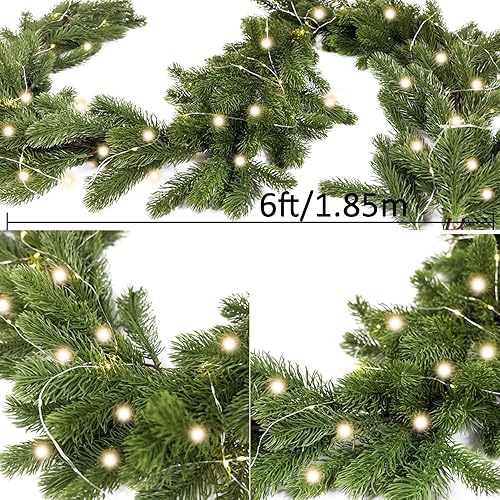 Miniatura 2 de PARTY JOY Guirnalda de pino de Navidad de 6 pies con cadena de luces LED de 9.8 pies, planta verde para decoraciones de Navidad, mantel de mesa,