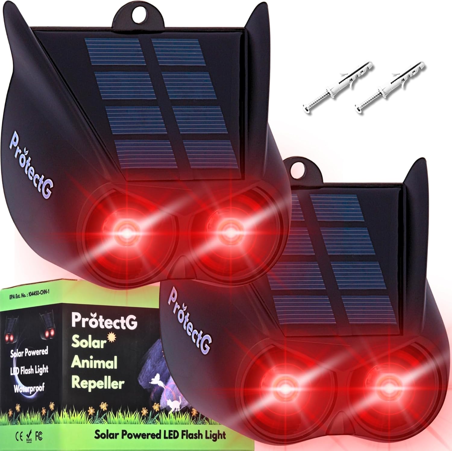 2 Pack Solar Nocturnal Animal Repellent – Powerful Red LED Predator Eyes – Waterproof Automatic Dusk-to-Dawn Deterrent for Yard, Garden, Chicken Coop Accessories – Scares Raccoon, Deer, Coyote, Cat