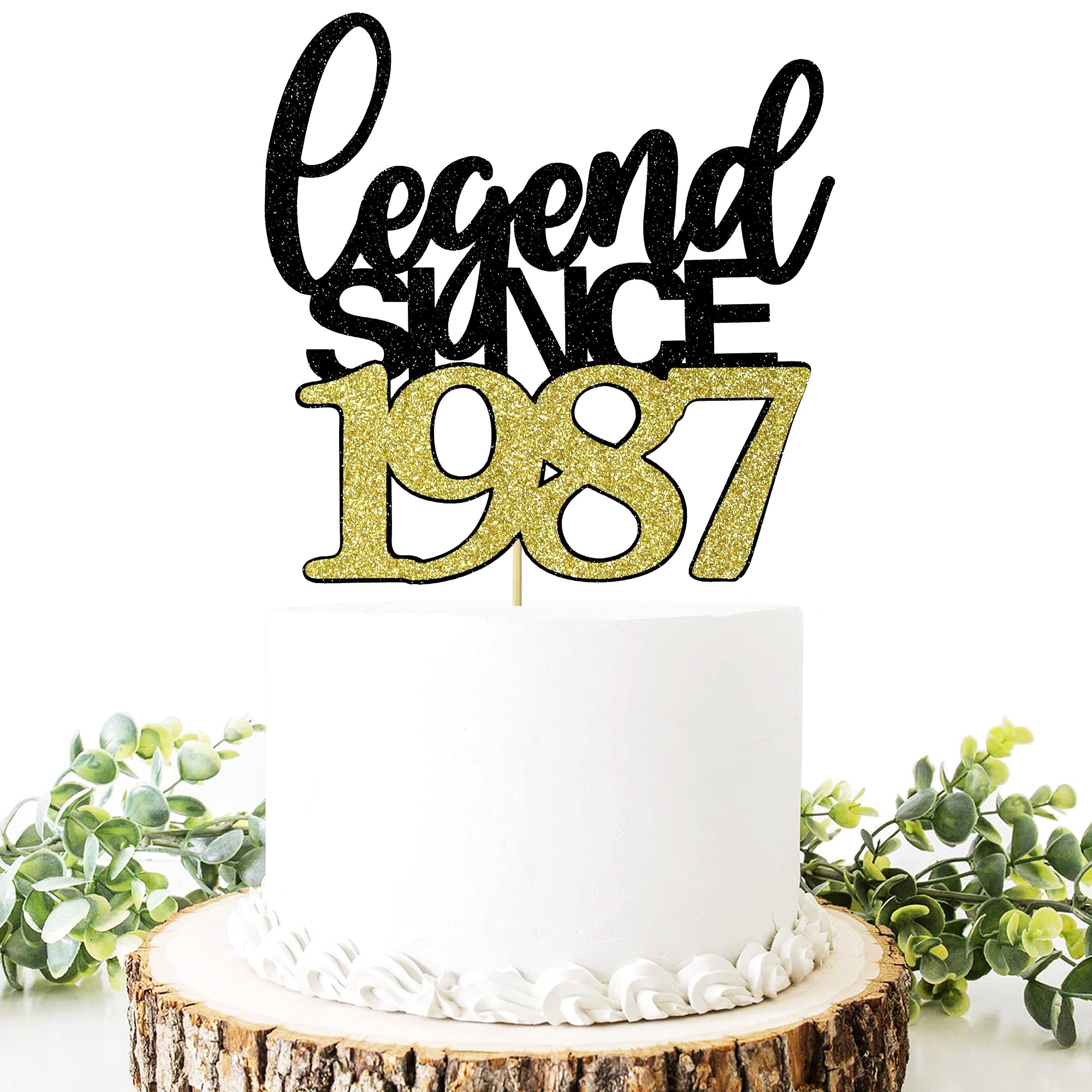 Amazon.com: Migeaks legend since 1987 cake topper 35th birthday happy  birthday cake topper men and women cheer 35 years old handmade black gold  glitter cake decoration : Grocery & Gourmet Food