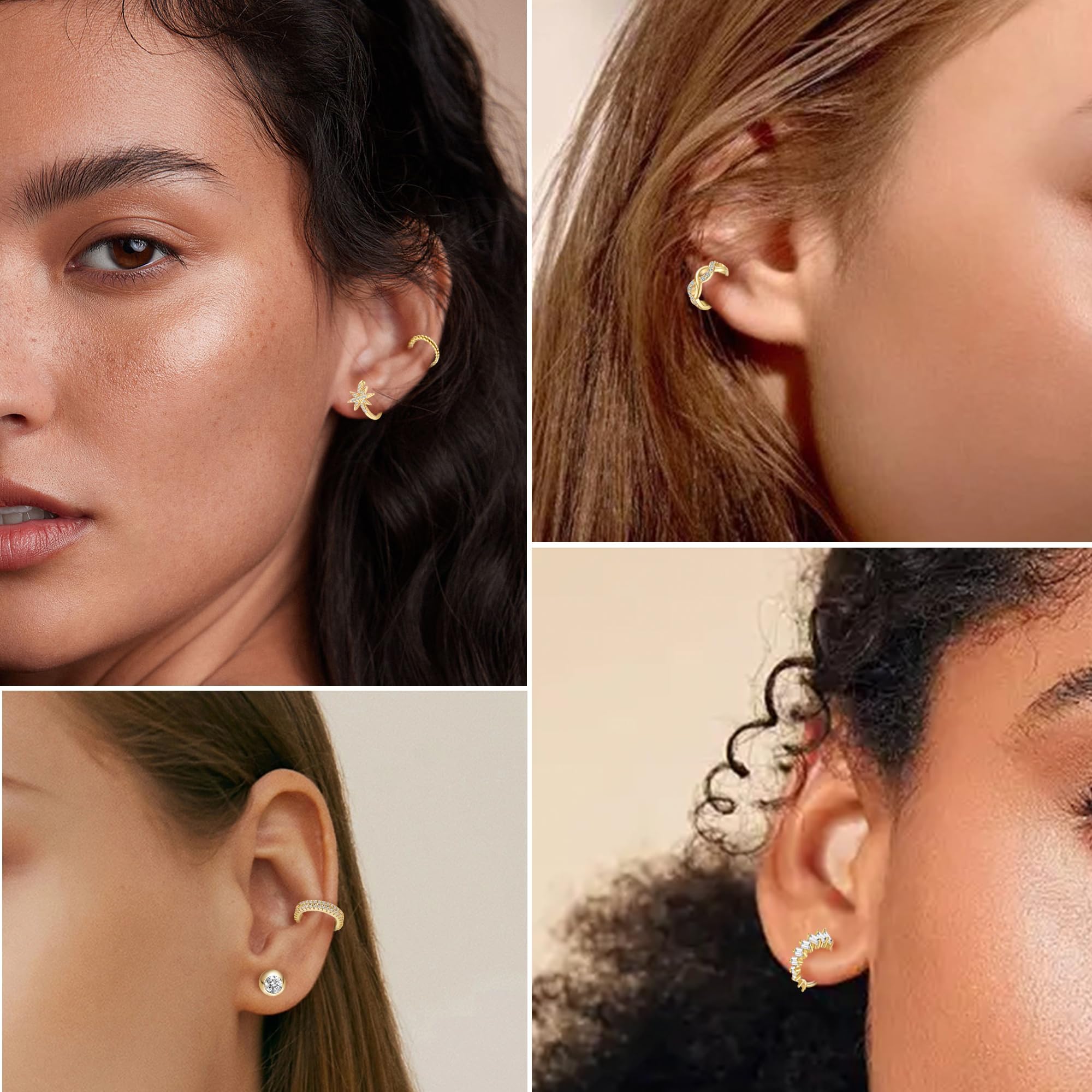 Dochais 9Pcs Ear Cuff 14K Gold Plated Cuff Earrings Gold Ear Cuffs Non Pierced Ear Clips Cartilage Earring Fake Earrings