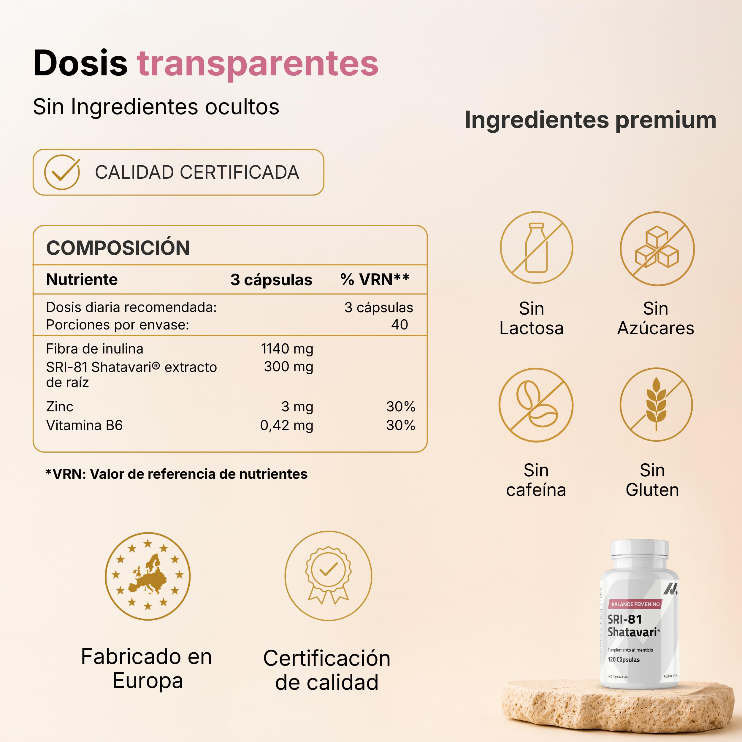 Shatavari SRI-81 Mujer | Equilibrio y Vitalidad Femenina en Cada Ciclo | Con Vitamina B6 y Zinc | Extracto Estandarizado >10% Shatavarinas HPLC | Vegano Sin Gluten o Lactosa | Nyvos 120 Cápsulas