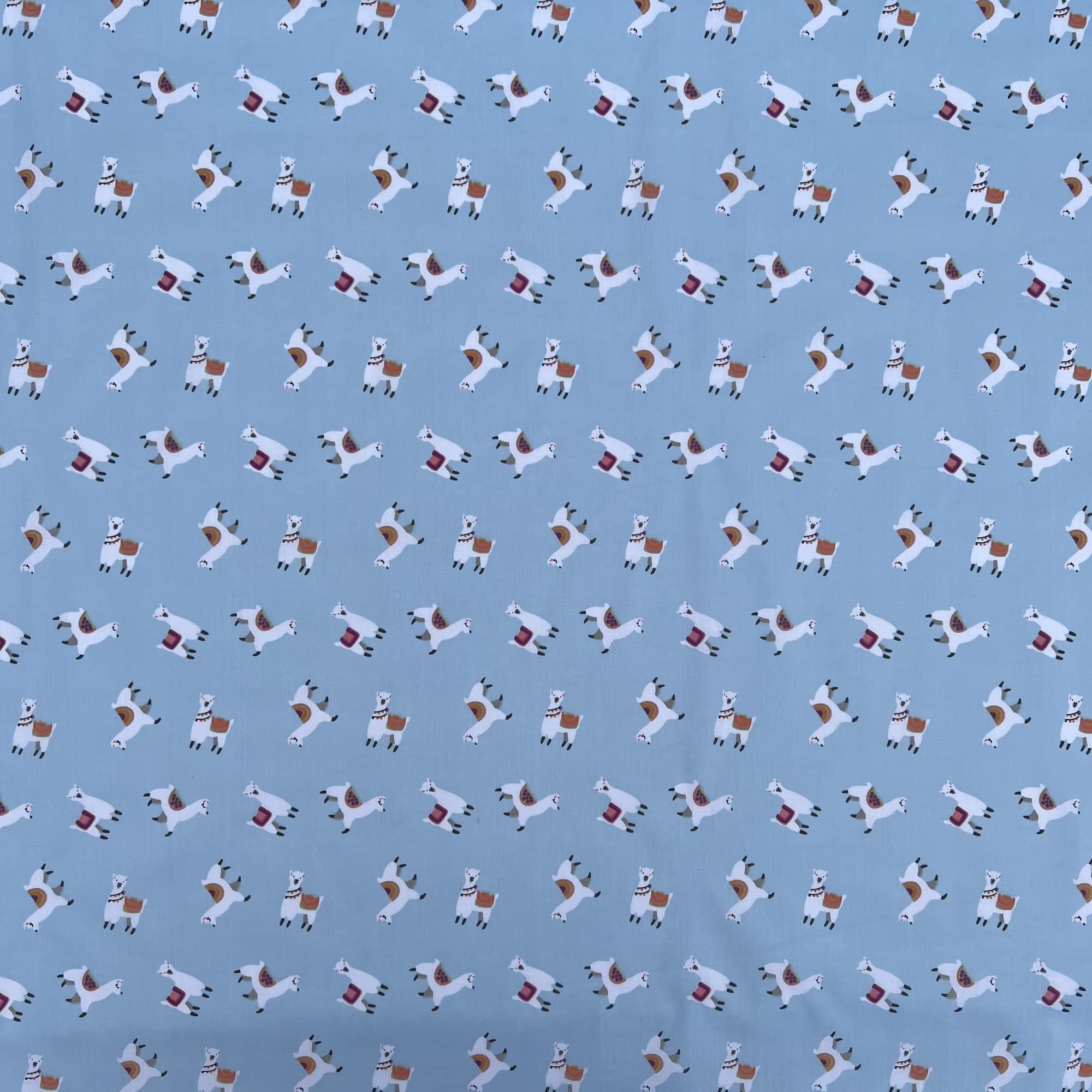 Discover Lifestyle & Fashion Fabrics Sky Blue Printed Polycoton Poly Cotton Llamas Animals Design Novelty Children's Kids Dress Craft Bunting Fancy Dress Sewing Fabric Material | 45" - 112 Cm Wide (Per Metre, )