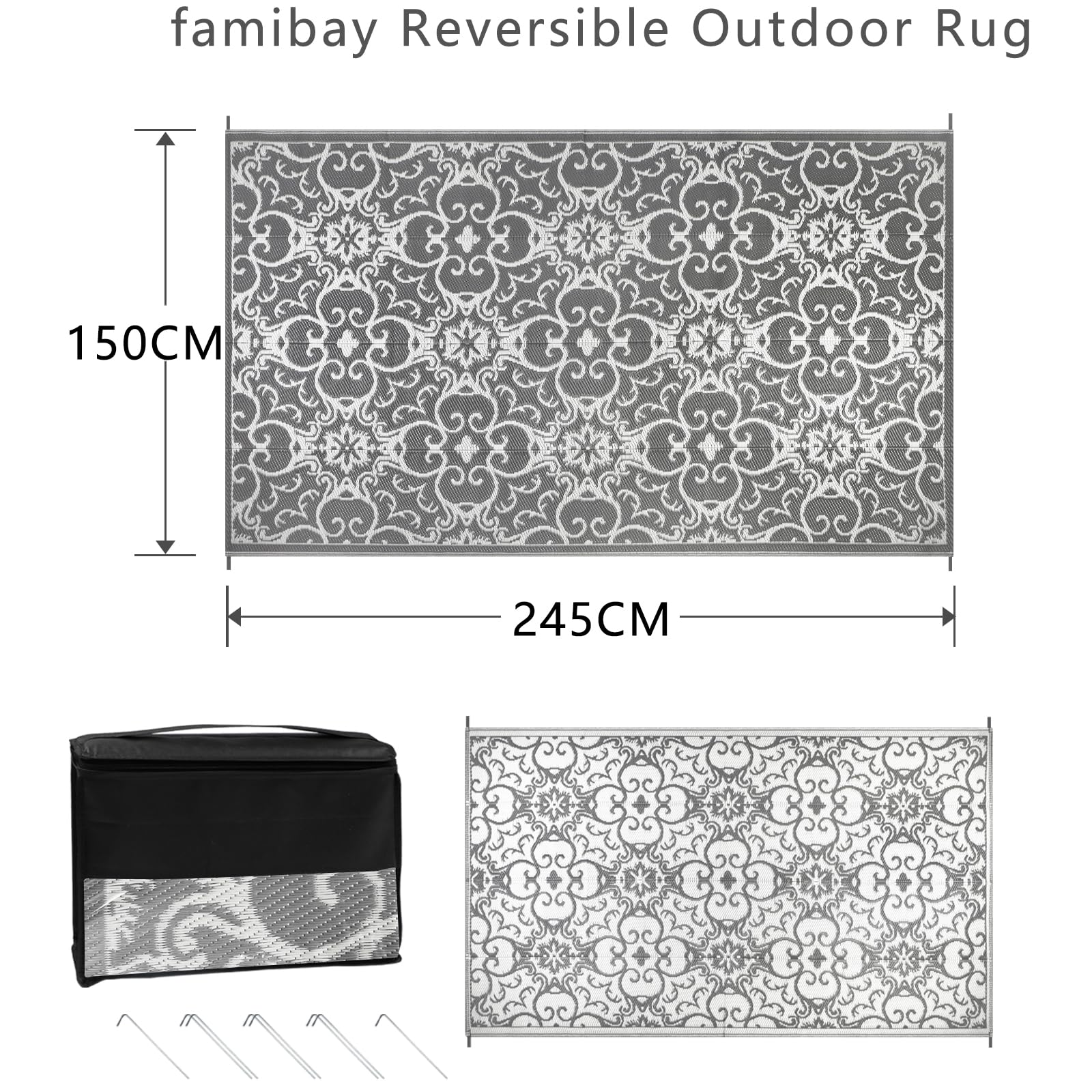 Famibay Outdoor tapijt, weerbestendig, groot, 245 x 305 cm, waterdicht