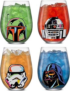 JoyJolt Star Wars Cosmic Color Stemless Drinking Glasses, 19oz Glass Cups ft Darth Vader, Stormtrooper, Boba Fett, R2-D2 - Star Wars Kitchen Glasses Set of 4, Gifts for Men, Women & Adults