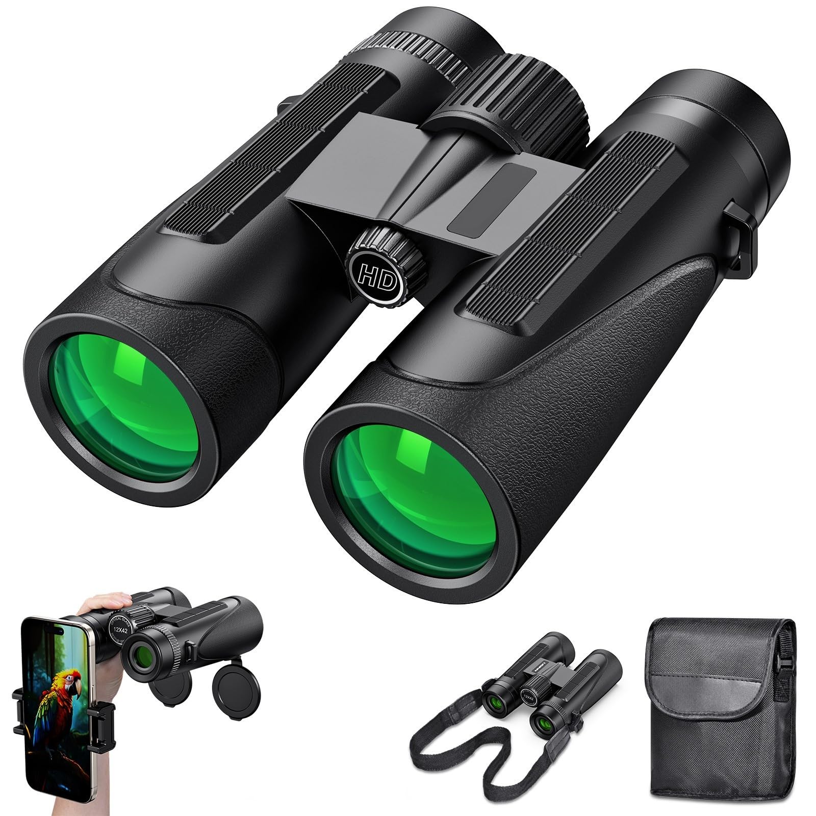 Binocolo 12 x 50, Binocolo Professionale per Adulti, Prismi BaK4 e Lente FMC, Binocoli potenti, per Bird Watching, Arrampicata, Viaggi, Giochi, Concerti