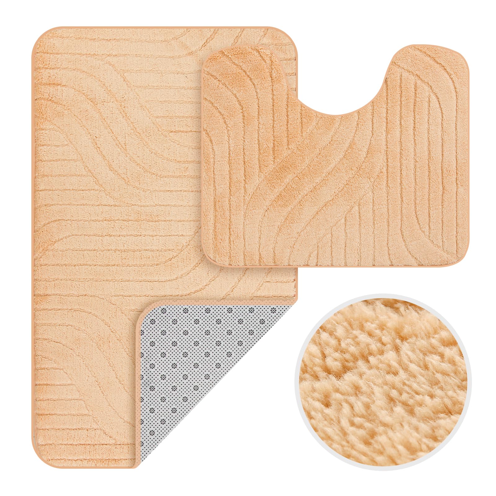 HOMELUX Badematten Set 2 Teilig rutschfest Badvorleger Badteppich Weich Flauschige Badezimmer Teppich, 50 x 80cm Badeteppich + 40 x 50cm WC Vorleger mit Ausschnitt, Cream, 2BL