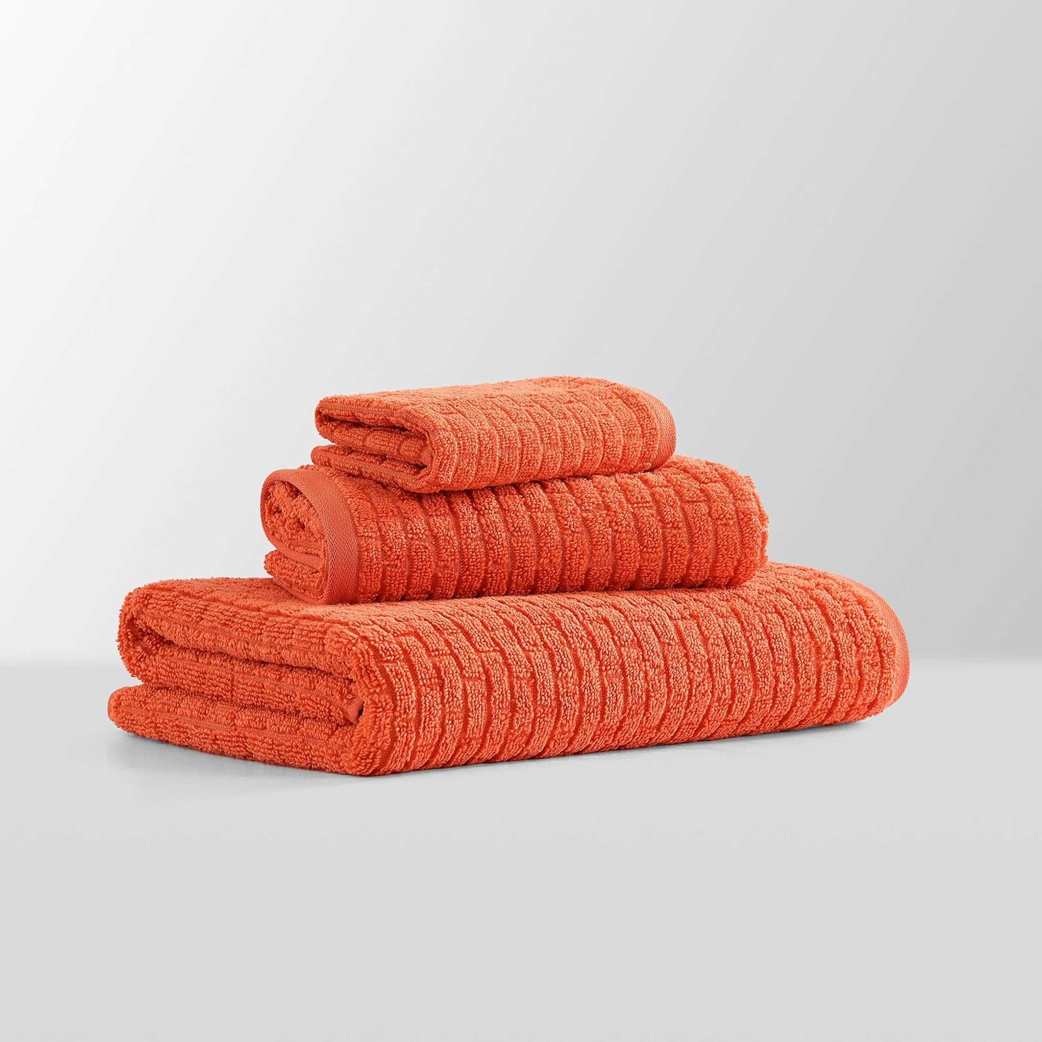Tommy Hilfiger - Bath Towel Set, Absorbent Cotton with Zero Twist Construction, Medium Weight, Dorm Essentials, Oeko-Tex Certified (Brick Texture Orange, 6 Pack)