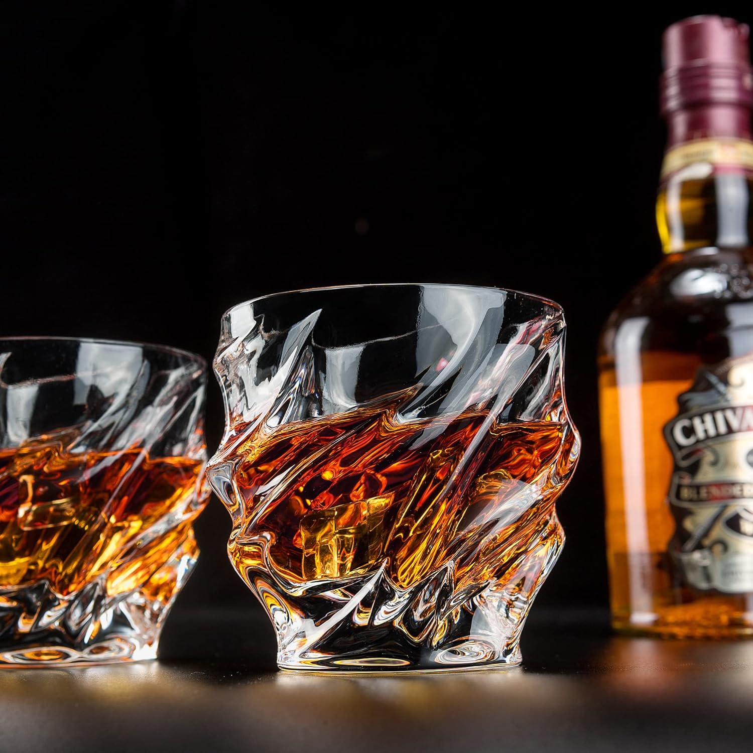 KANARS Whiskey Glasses for Men, 9 Oz Crystal Bourbon Glass Set of 4, Old Fashioned Rocks Barware for Scotch Cognac Vodka Cocktail Rum, Whisky Gifts Set for Valentine's Day Birthday Retirement