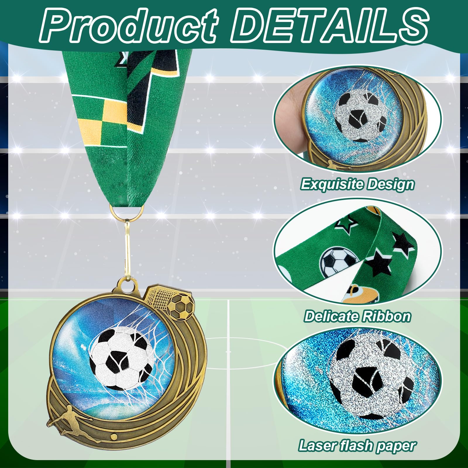 Seenelling Medaglie Trofeo Argento Metallo Sport Palla Premio Medaglie con Nastro per Partecipazione Sport a Tema Bomboniere