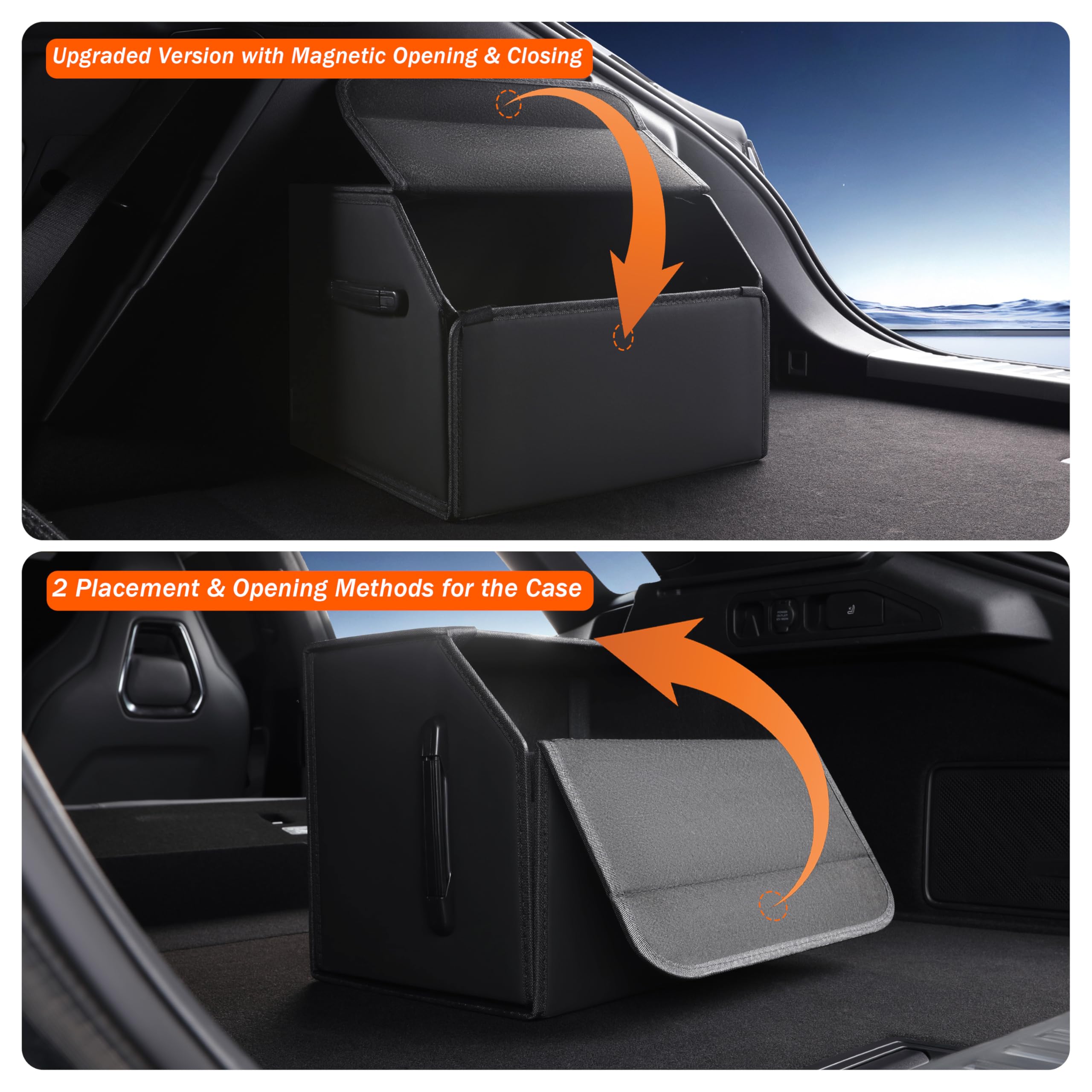 Organizador de cajuela, organizadores de coche y almacenamiento, caja de almacenamiento de cuero negro con tapa, tablero de fibra, plegable, 2 K pulgadas ³ (tamaño A)