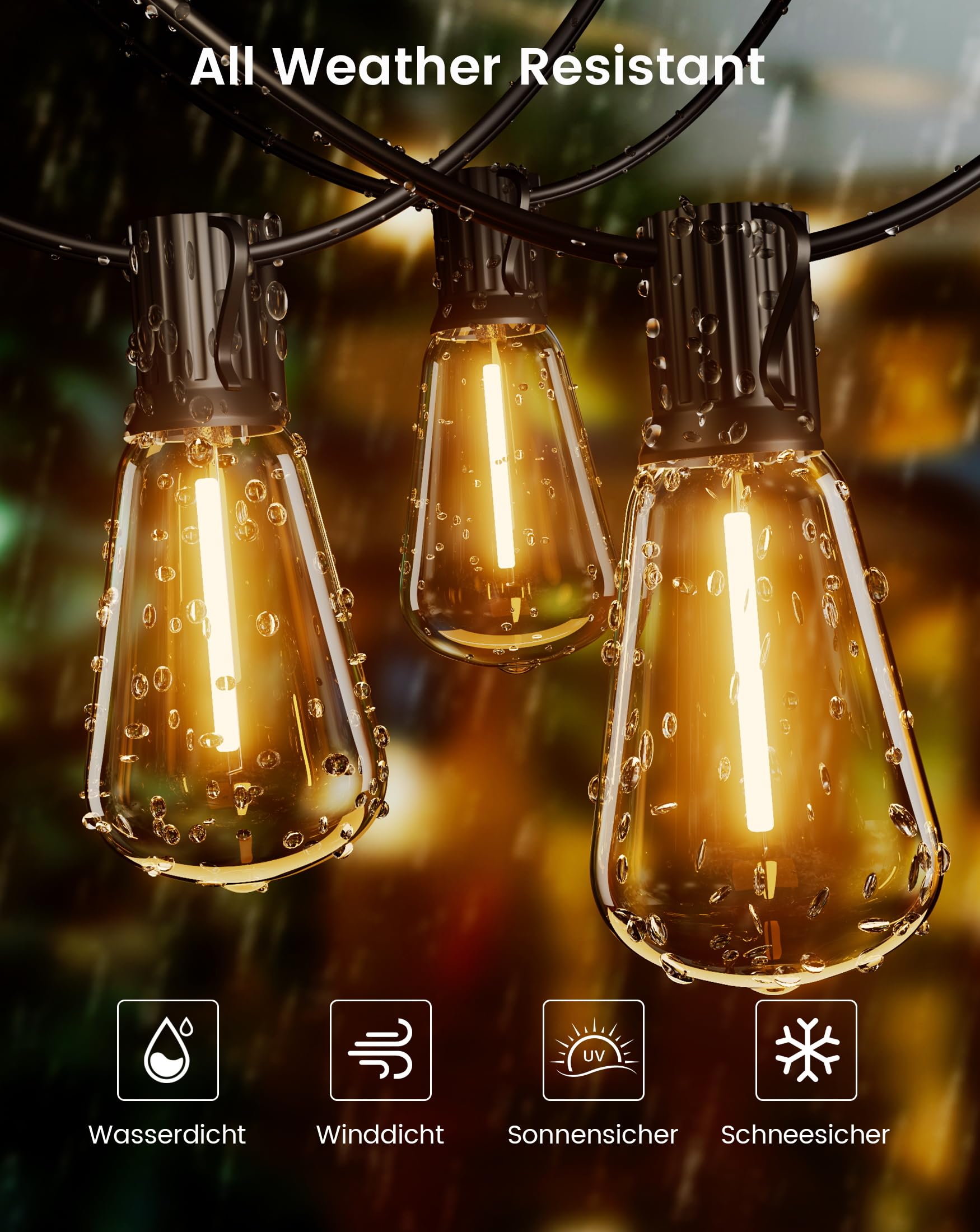 LED Lichterkette Außen Strom 36.5m - Outdoor Lichterketten 120FT mit Aussen Wetterfest 60+2 ST38 Glühbirne Warmweiß Aussenlichterkette für Balkon Garten Pavillon Terrasse Vorzelt Hochzeit