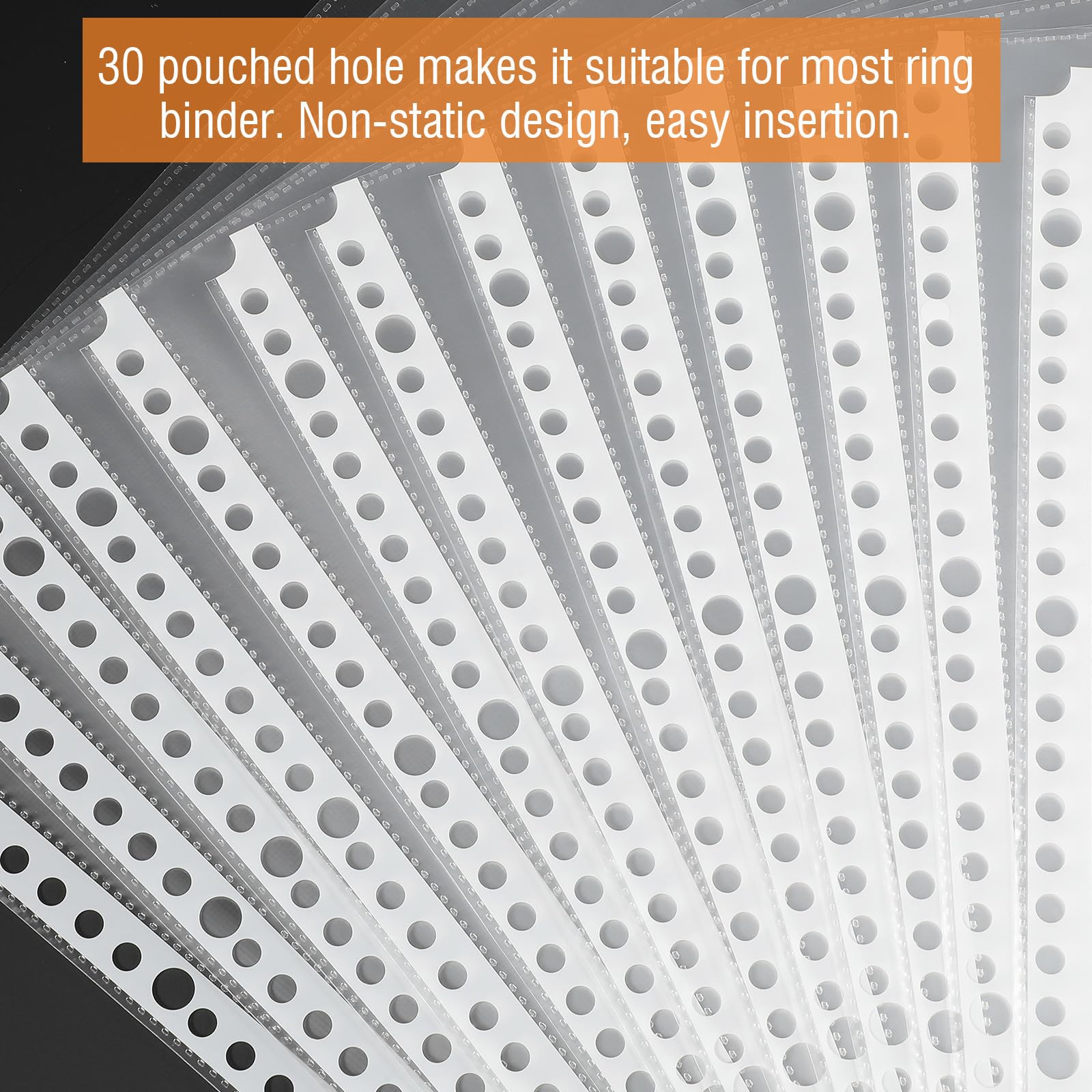 TEHAUX Lot de 100 Pochettes Perforées à 30 Trous en Plastique Transparent pour Classeurs A4, Protection et Rangement des Documents pour École et Bureau