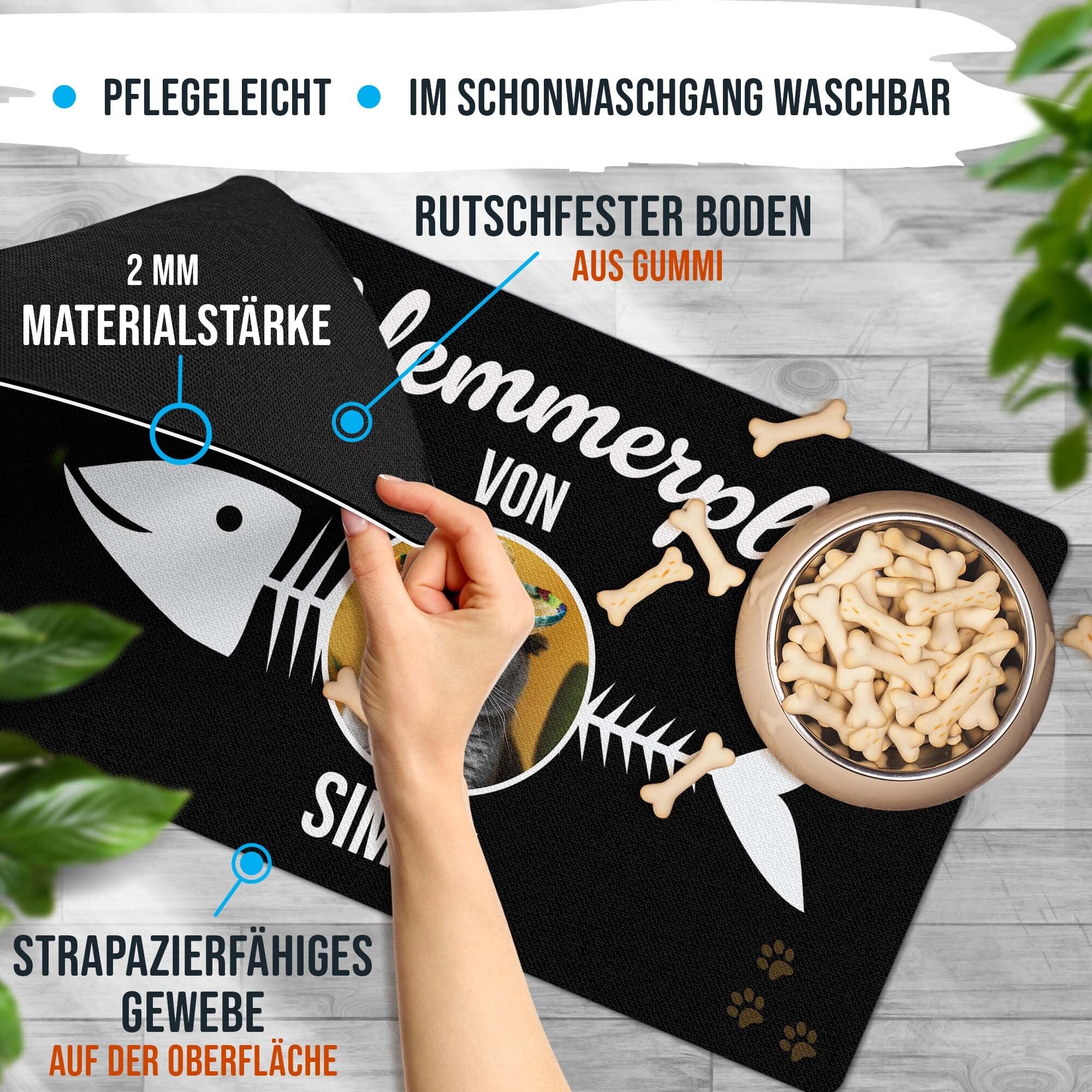 PR Print Royal Napfunterlage mit Name und Foto selbst gestalten - Schlemmerplatz - Futtermatte für Katzen - Personalisiertes Foto-Geschenk für Katzenbesitzer, Waschbar | 60 x 35 cm, rutschfest