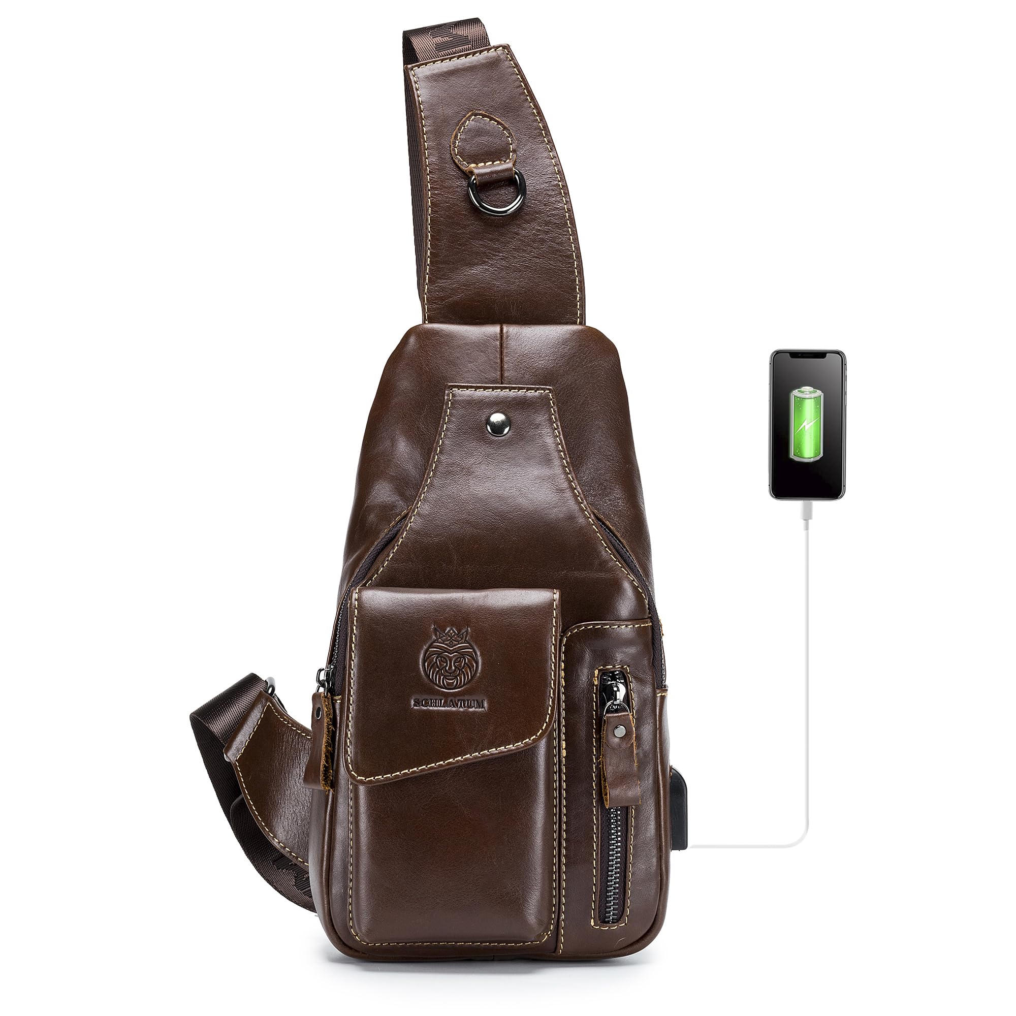 LUKZIJAES Genuine Leather Sling Bag for Men