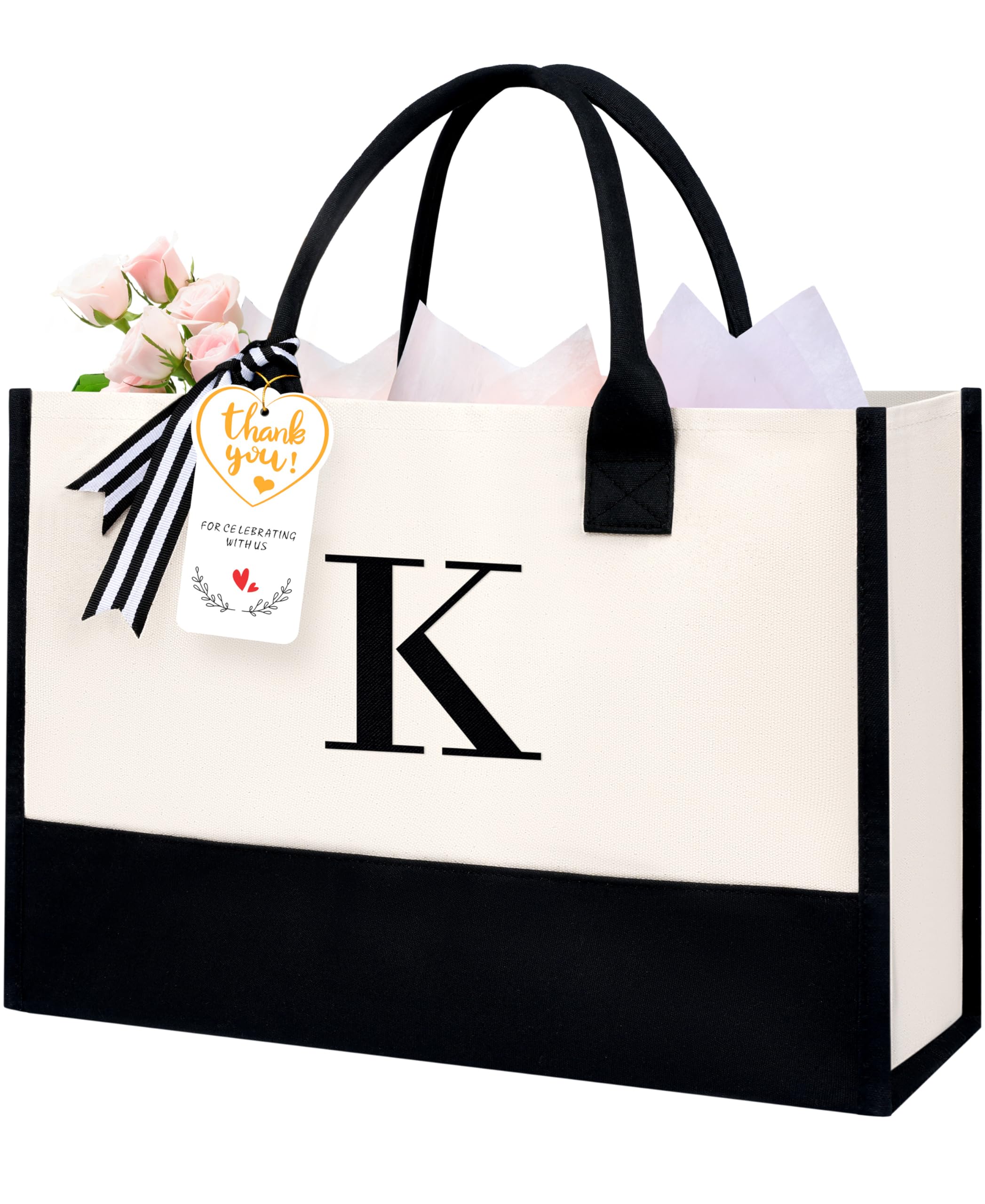BAGAIL Initial Tote Bag, Personalized Birthday Gifts for Women, Teacher, Friends, Mom, Wedding, Monogrammed Beach Bag