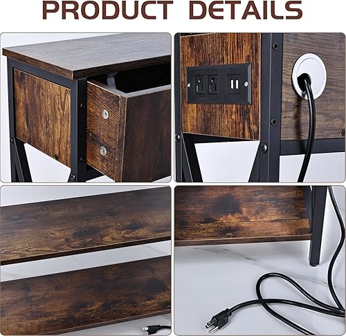 Miniatura 5 de suruim Mesa de entrada con cajones, mesa de tocador de madera con salida y puerto USB, mesa de sofá larga estrecha con estante de almacenamiento