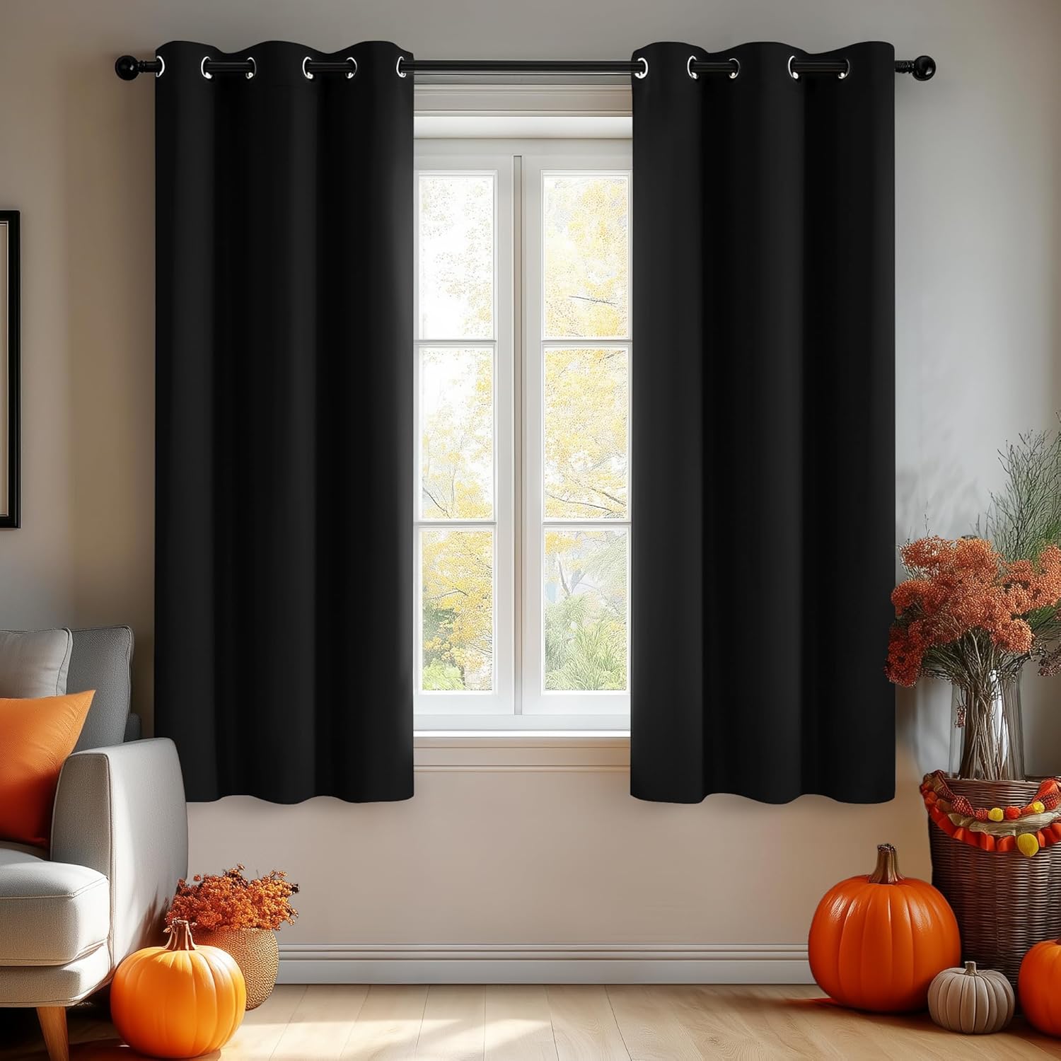 Deconovo Blackout Curtains for Bedroom  Set of 2 42W x 54L Inch Thermal Insulated & Noise Reducing PanelsHome Window Room Darkening Sustainable Grommet Drapes for Living Room and Nursery, Black