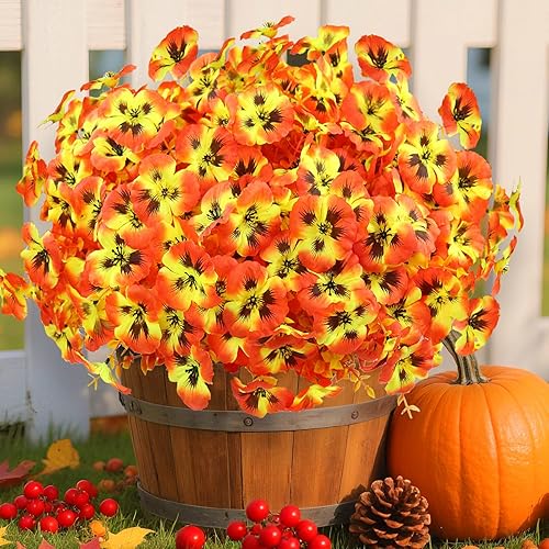 16 Bundles Artificial Fall Flowers for Outdoors, Realistic No Fade