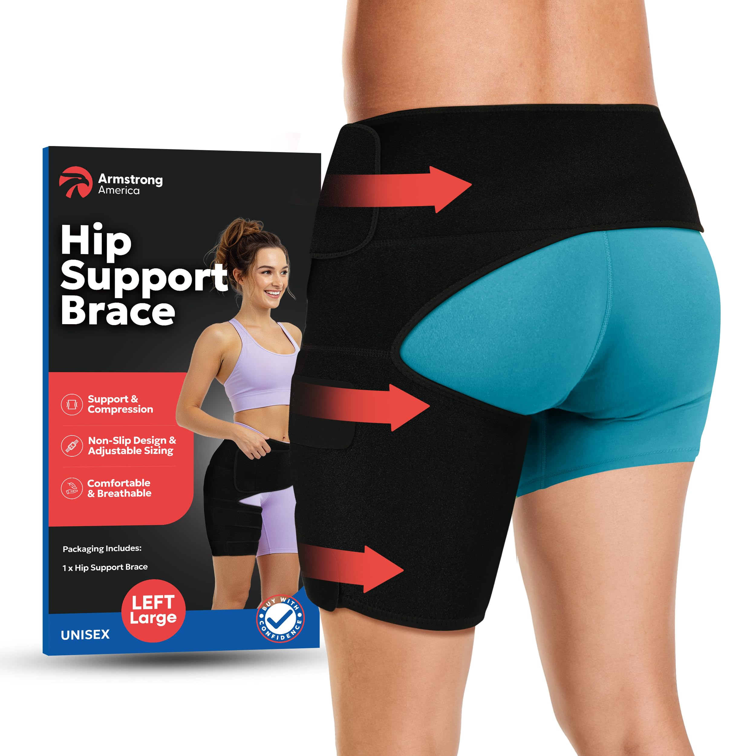 Hip Brace Thigh Compression Sleeve - Hamstring Compression Sleeve & Groin Compression Wrap for Hip Pain Relief. Support for Hip Replacements, Sciatica, Quad Muscle Strains Fits Both Legs Men & Women
