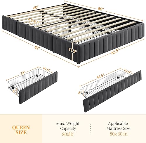 Miniatura 2 de Yaheetech Queen Upholstered Platform Bed with 4 Storage Drawers, No Fixed Headboard, Mattress Foundation with Wood Slat Support, No Box Spring