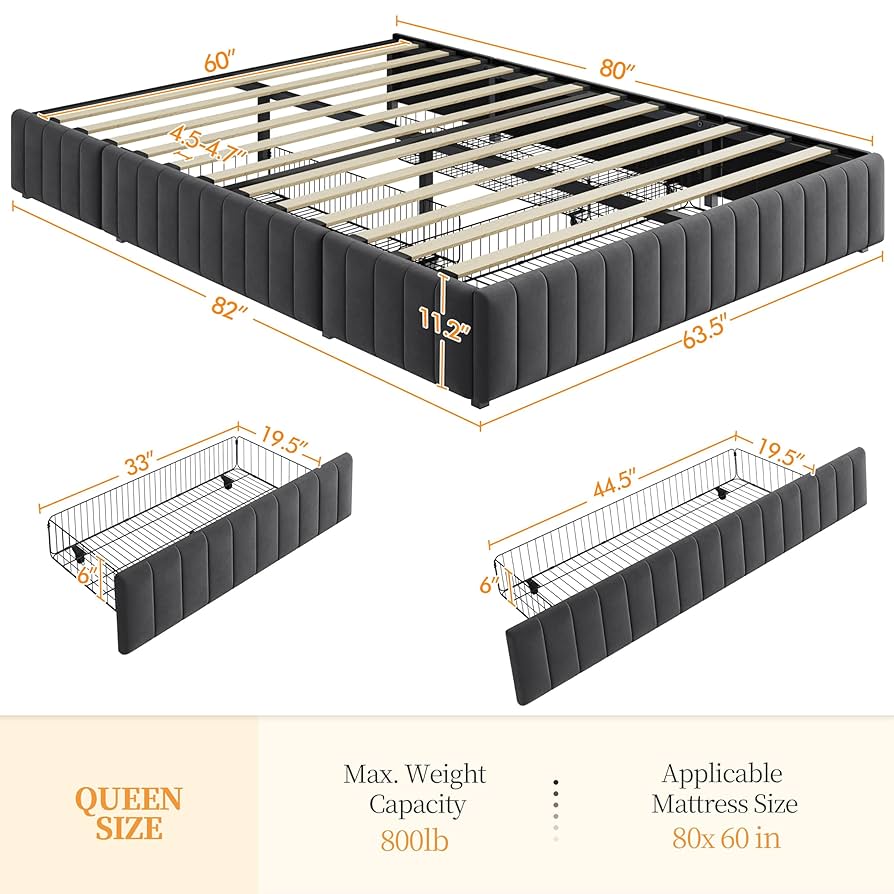 Amazon.com: Yaheetech Queen Upholstered Platform Bed with 3