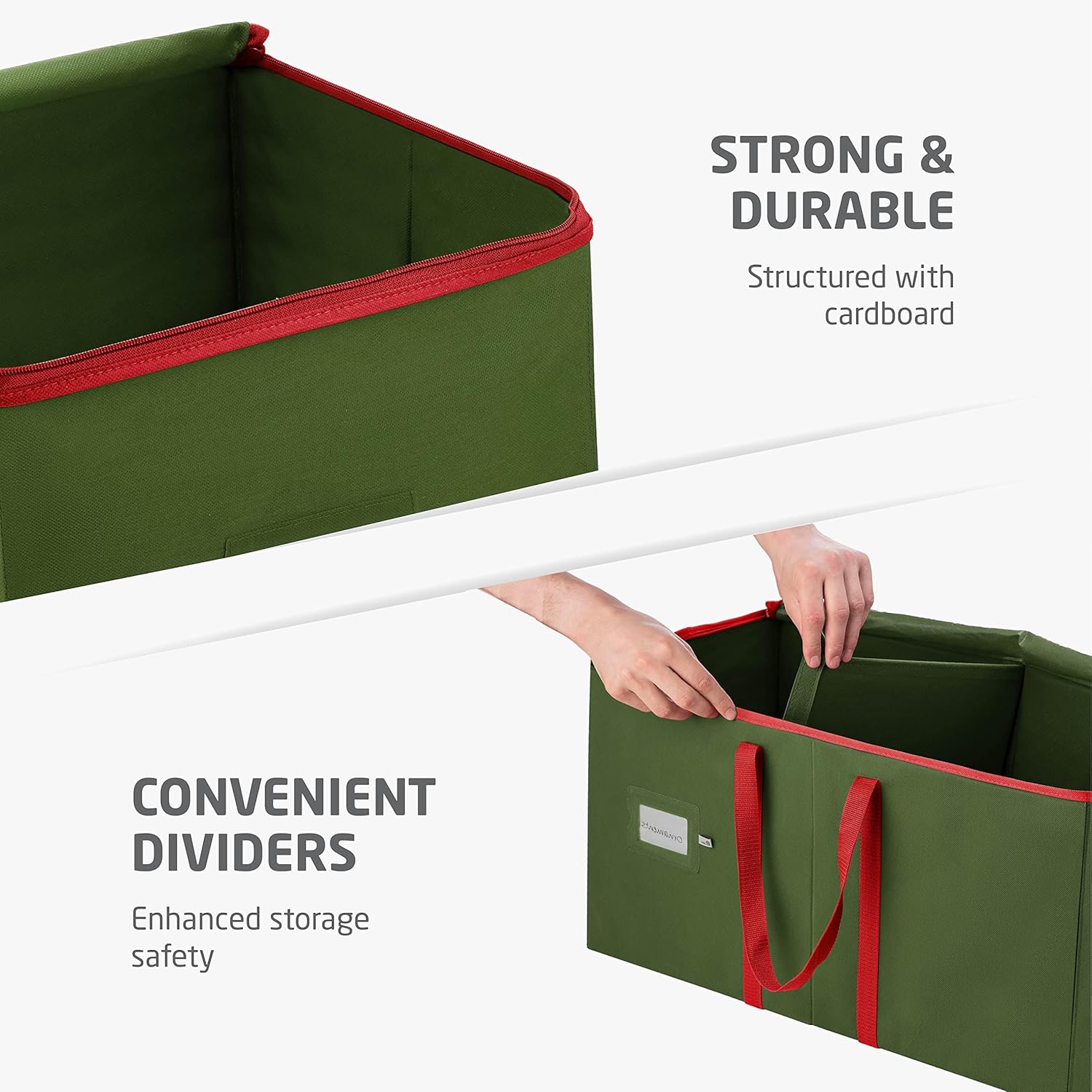 ZOBER Large Christmas Ornament Storage Box - Stores 54 4" Large Ornaments, With Dividers - Ornament Organizer Storage Box, Durable Christmas Containers Holder, Dual Zipper - Green - Image 5