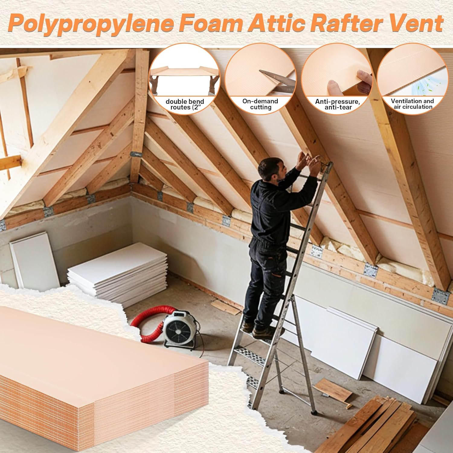 36 Pack 16in Baffles for Attic Insulation Baffles Attic Rafter Vent Baffles Attic Vent Channel Rafter Bays with 2" Air Channel, Attic Cover for Ceiling Roof Ventilation, Beige