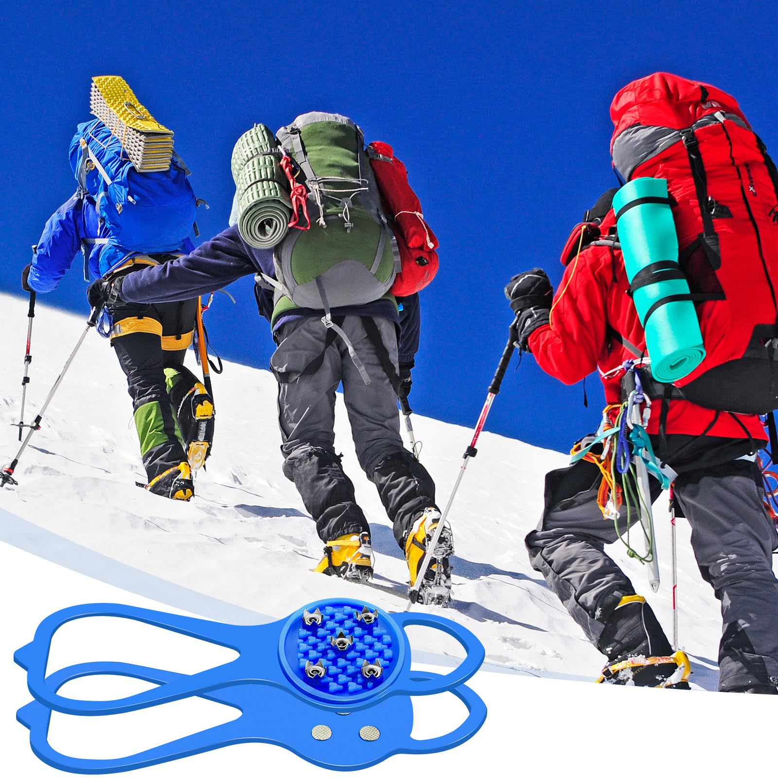 Syhood 6 paia di tacchetti per ghiaccio e neve, grandi tacchetti di trazione antiscivolo, con 5 tacchetti per ramponi a trazione universale, per neve, escursionismo, pesca