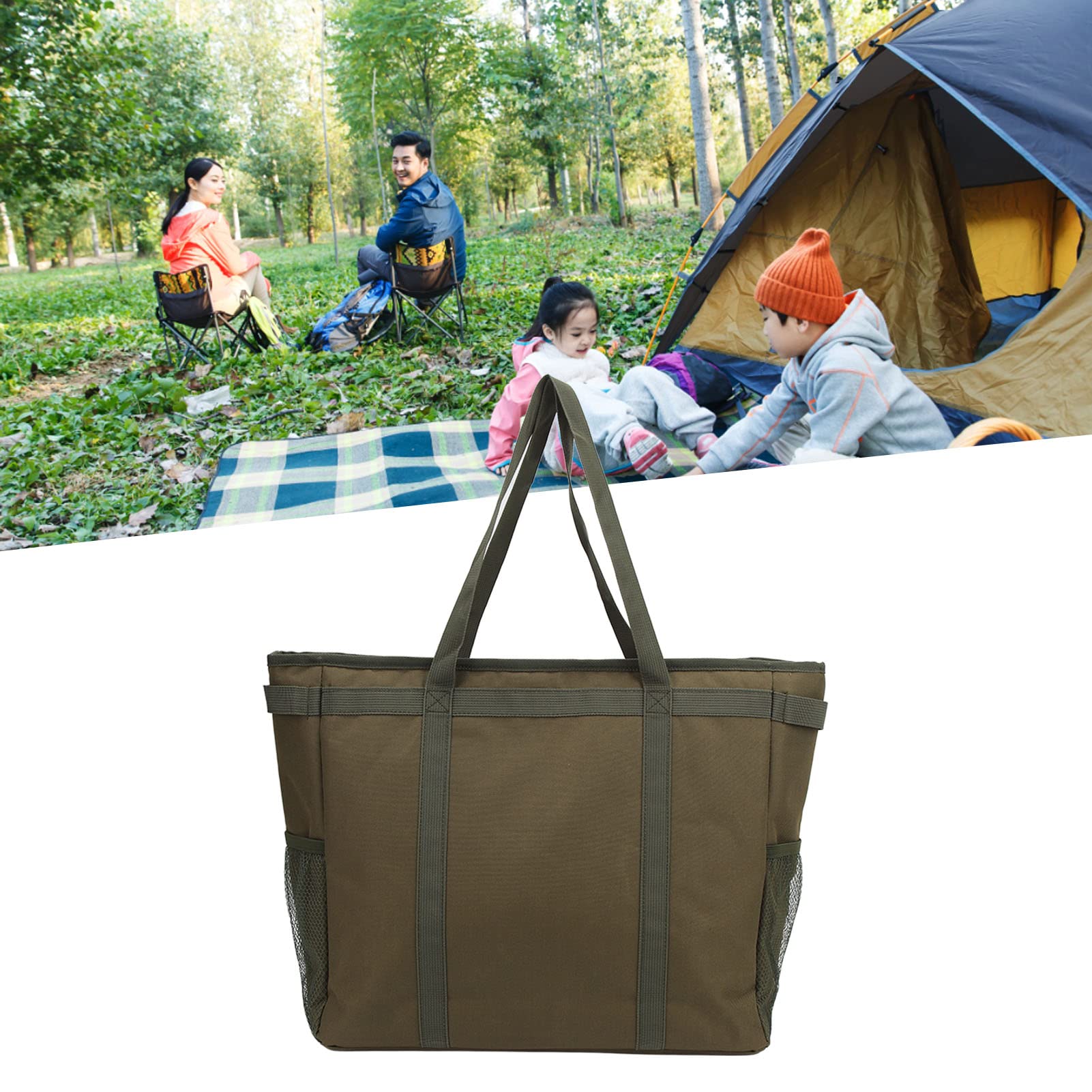 Bolsa térmica térmica duradera verde suave aislada para camping, picnic, reuniones familiares, 3 capas