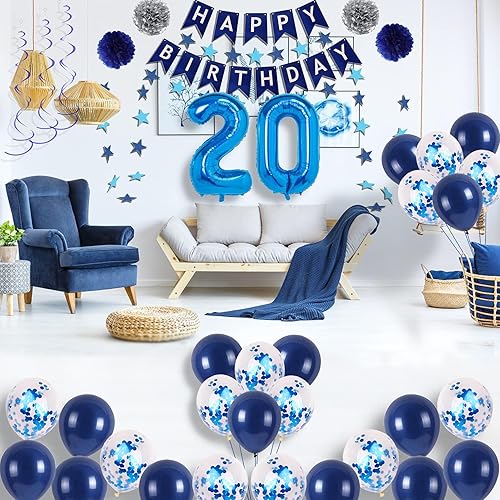 Miniatura 99 de Decoraciones de fiesta de cumpleaños azul número 16 para niños y niñas, suministros de globos de feliz cumpleaños 16 con pancarta de feliz