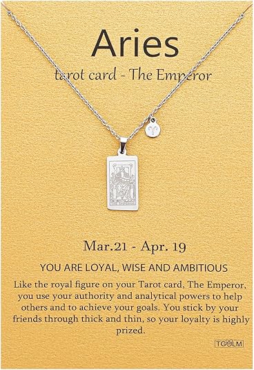 14k Gold Plated Zodiac Sign with Tarot Card Pendant Necklace Birthday Gift for Women